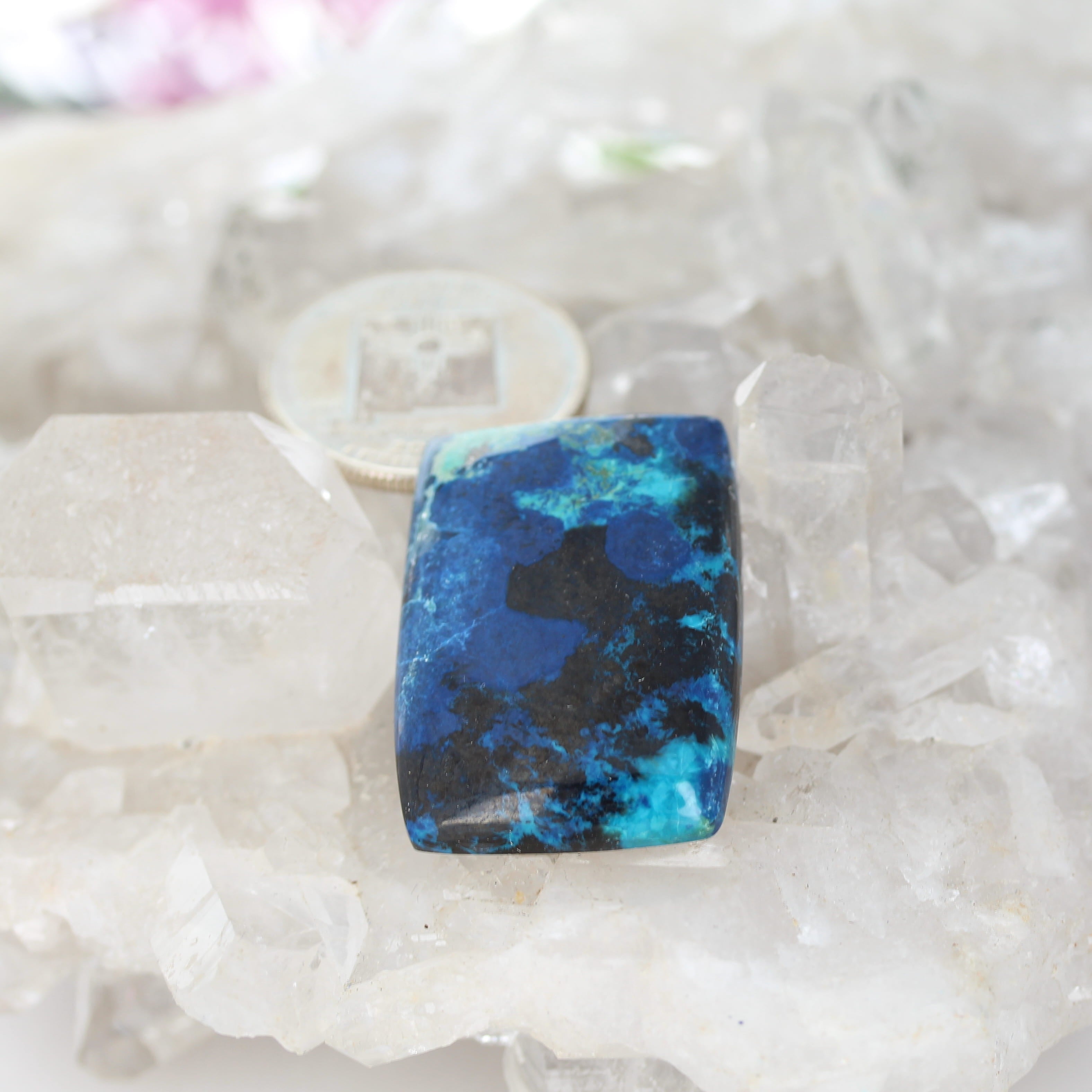 Shattuckite Cabochon Large Cushion Flat Backed 34x24.6mm