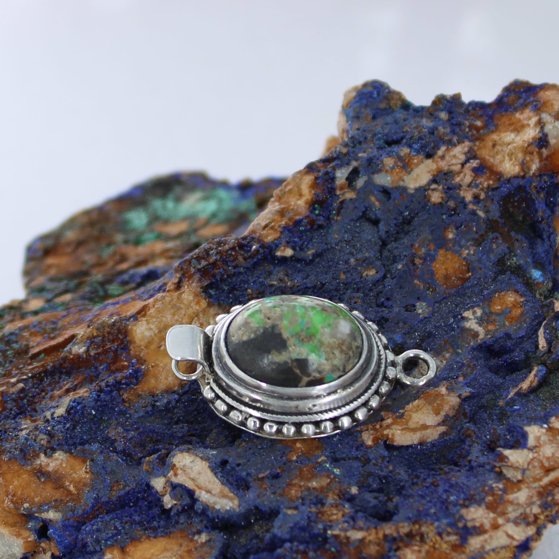 CARICO LAKE Turquoise Clasp Lime Green 16x12mm Ball Design Sterling Silver