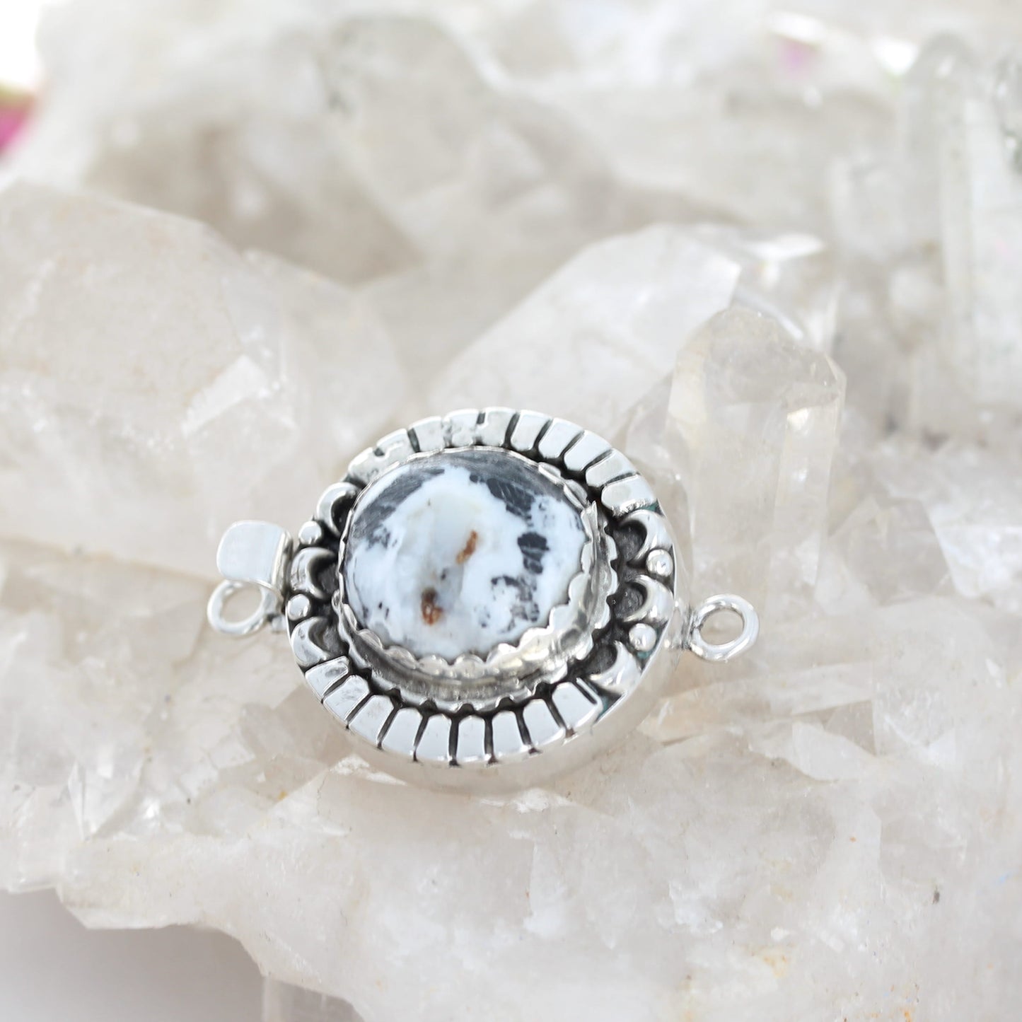 Large White Buffalo Clasp Sterling 17mm Moon Lotus Petals Sterling