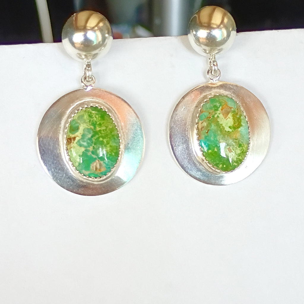 AAA Round Arizona Patagonia Turquoise Earrings Sterling Silver Boho