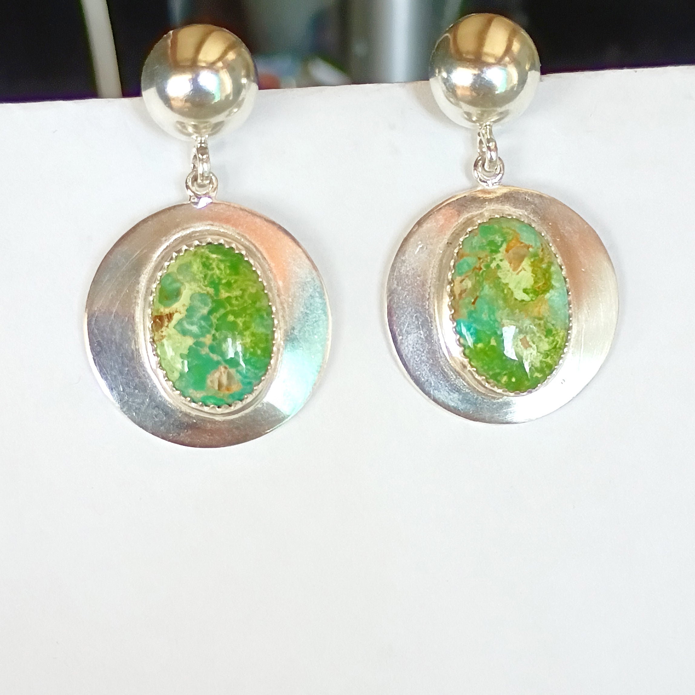 AAA Round Arizona Patagonia Turquoise Earrings Sterling Silver Boho