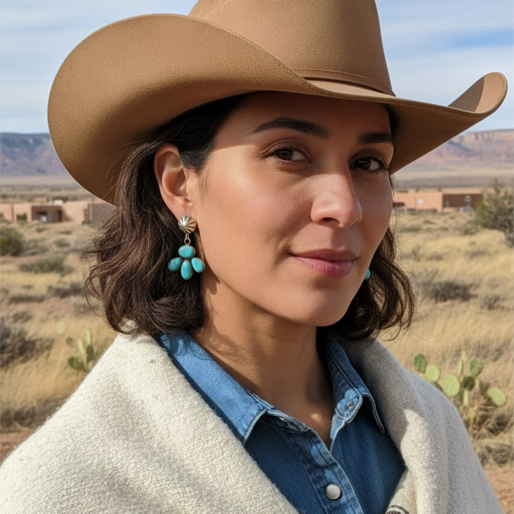 Blue Ridge Orvil Jack Turquoise Petal Earrings Sterling Silver 4 Stone