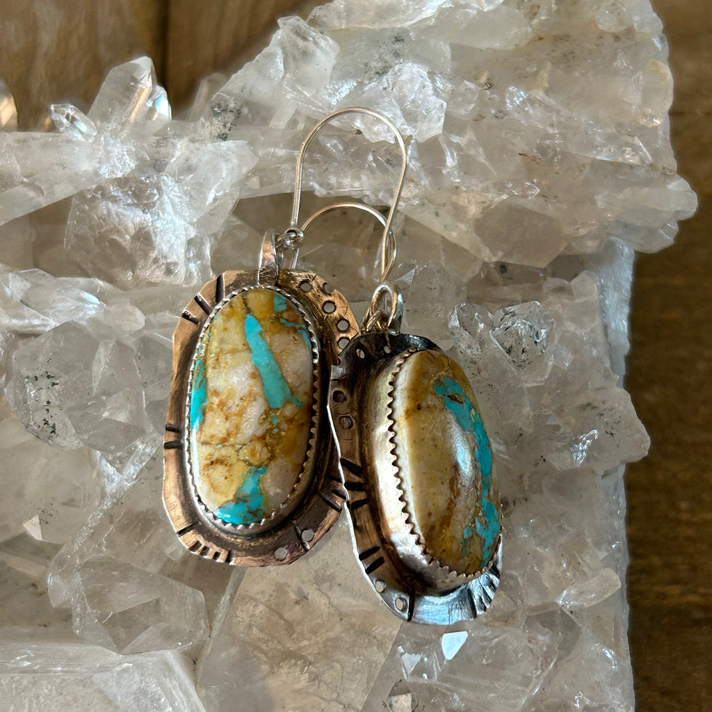 Golden Emerald Green Royston Turquoise Earrings Southwest 2.25"