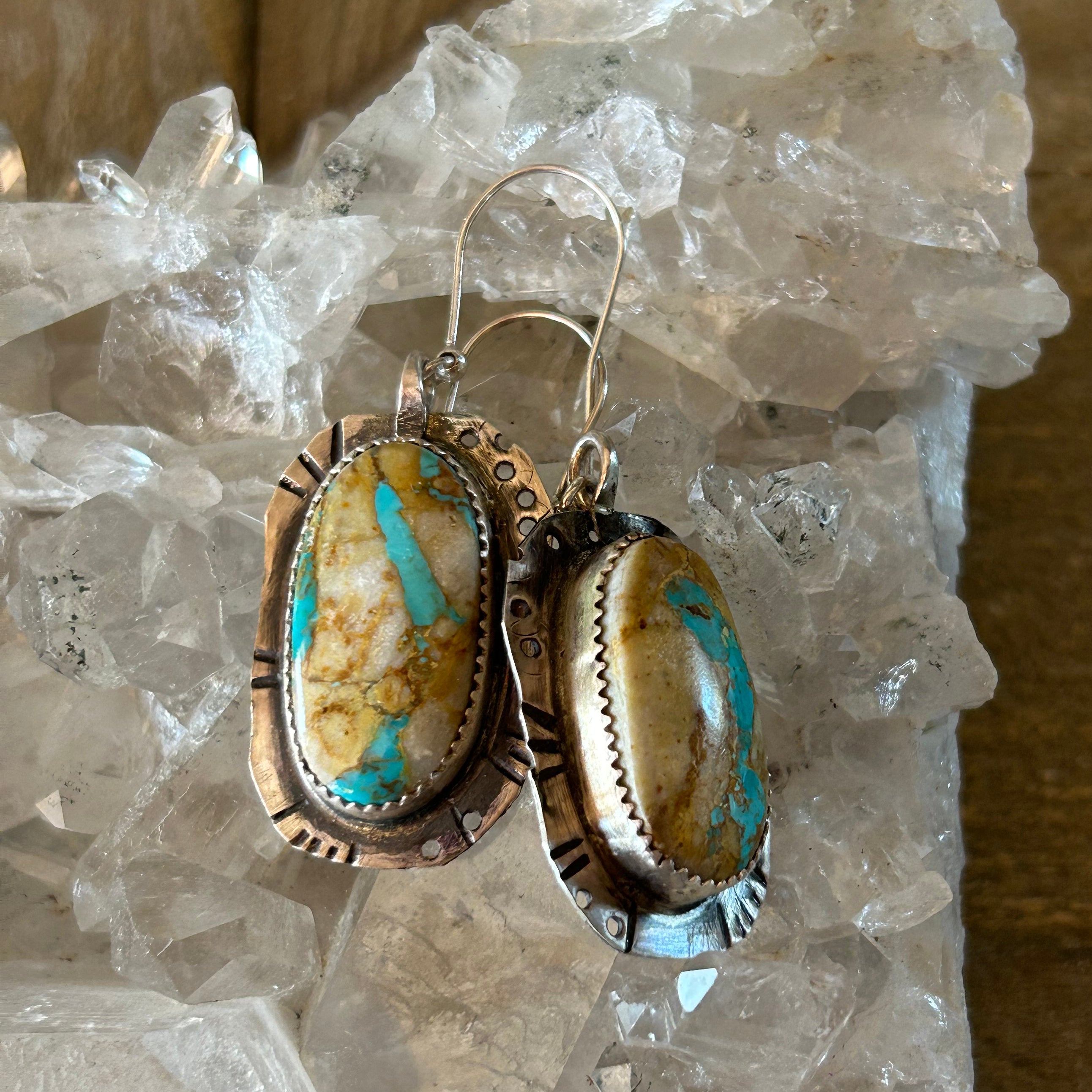 Golden Emerald Green Royston Turquoise Earrings Southwest 2.25"