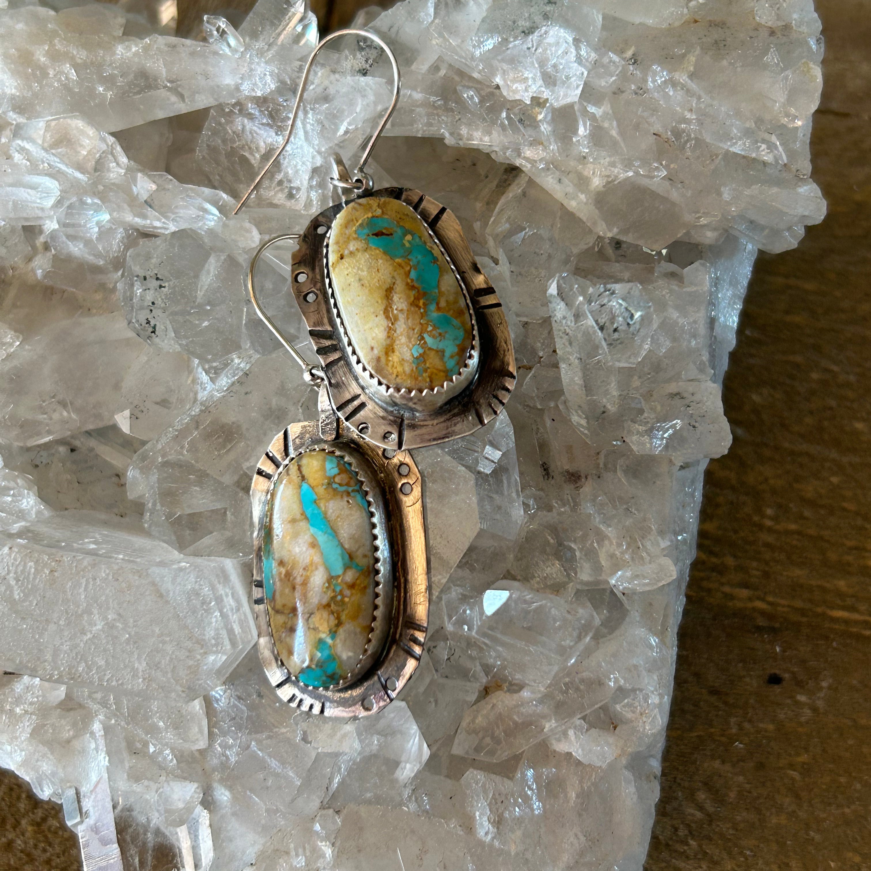 Golden Emerald Green Royston Turquoise Earrings Southwest 2.25"