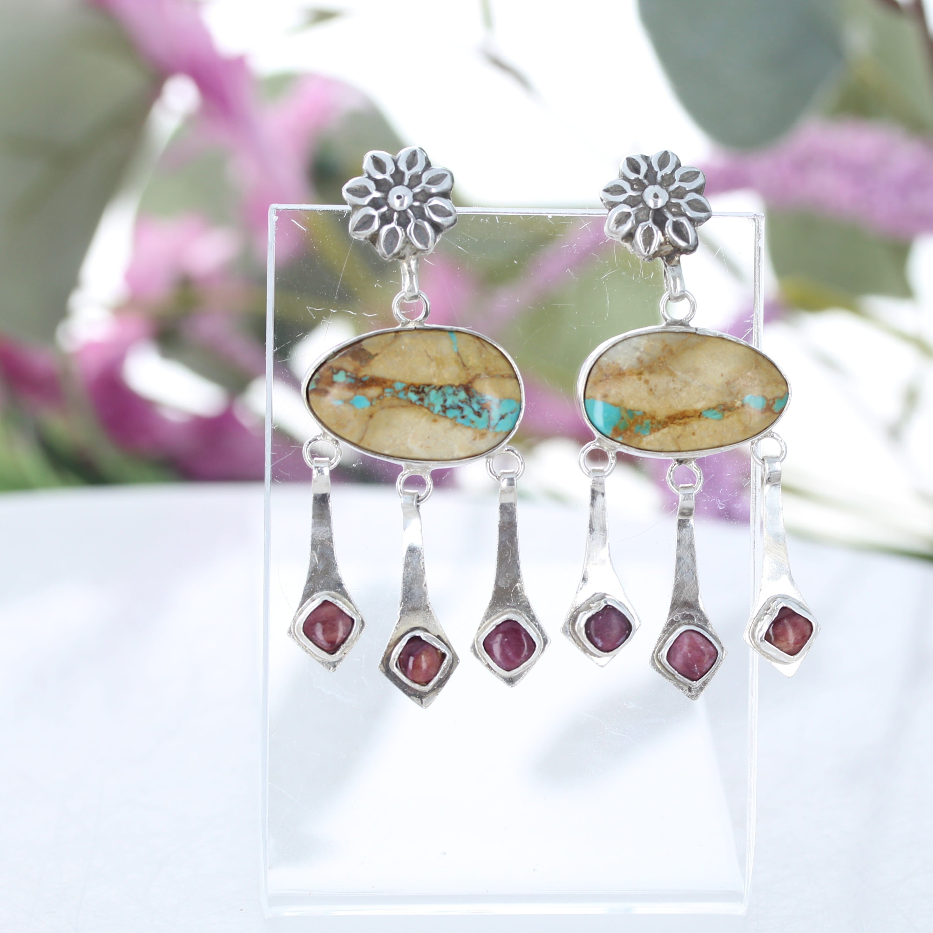 Nevada Royston Turquoise Dangle Earrings Sterling Purple Spiny Oyster