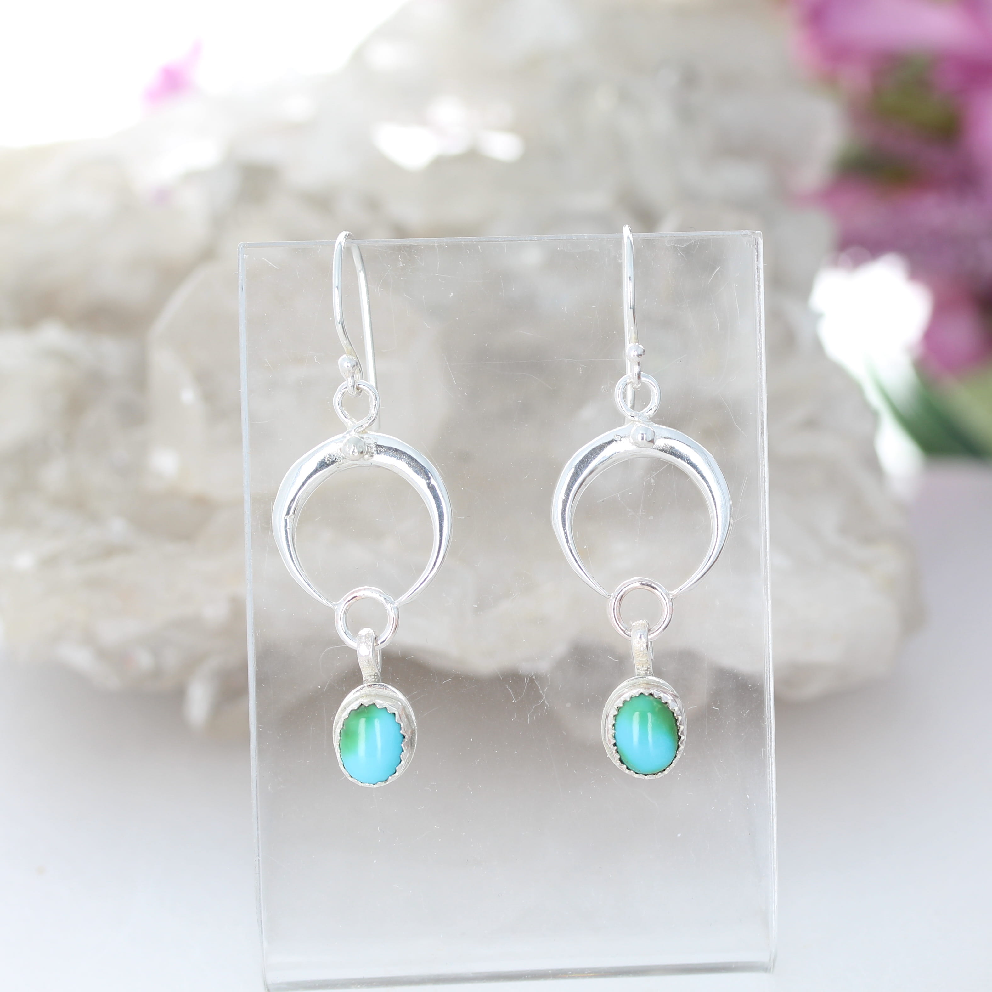 Blue Sonoran Mountain Turquoise Naja Moon Earrings Sterling Silver