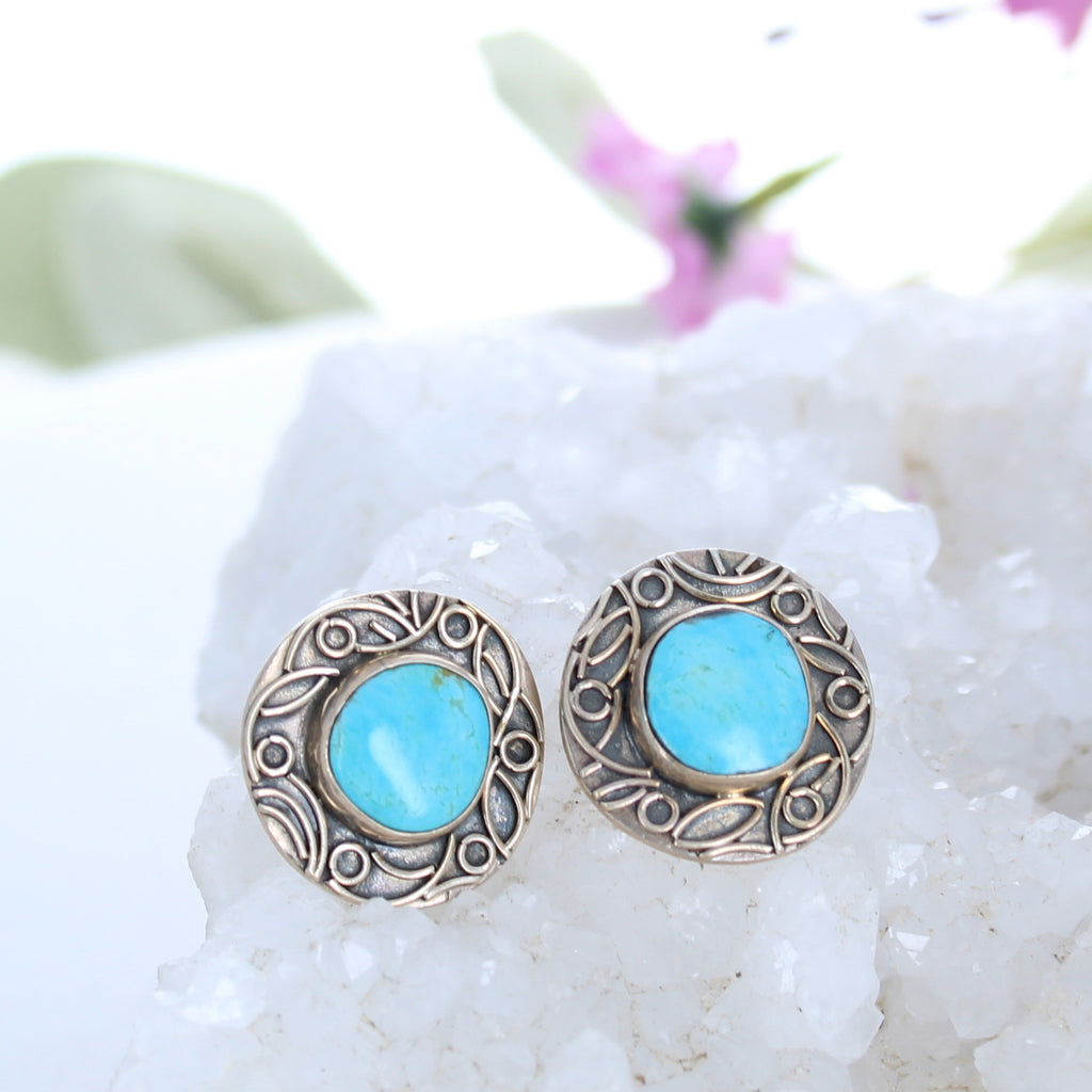 AAA Kingman Turquoise Sterling Earrings Post Style 14mm