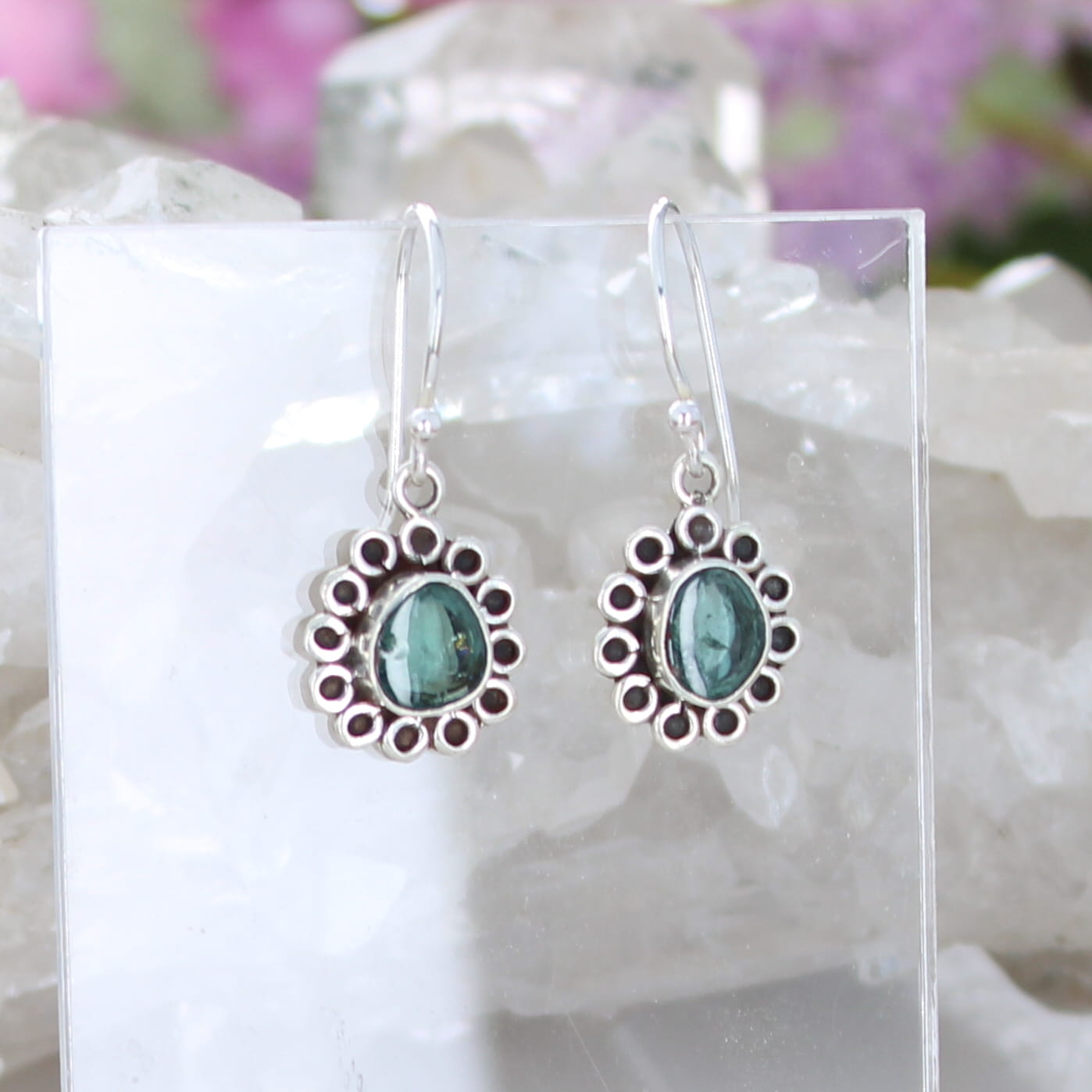 AAA Blue Tourmaline Daisy Earrings Sterling Silver French Ear Wires NewWorldGems