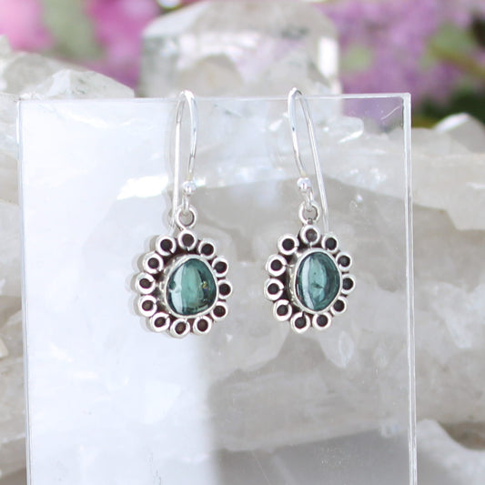 AAA Blue Tourmaline Daisy Earrings Sterling Silver French Ear Wires NewWorldGems