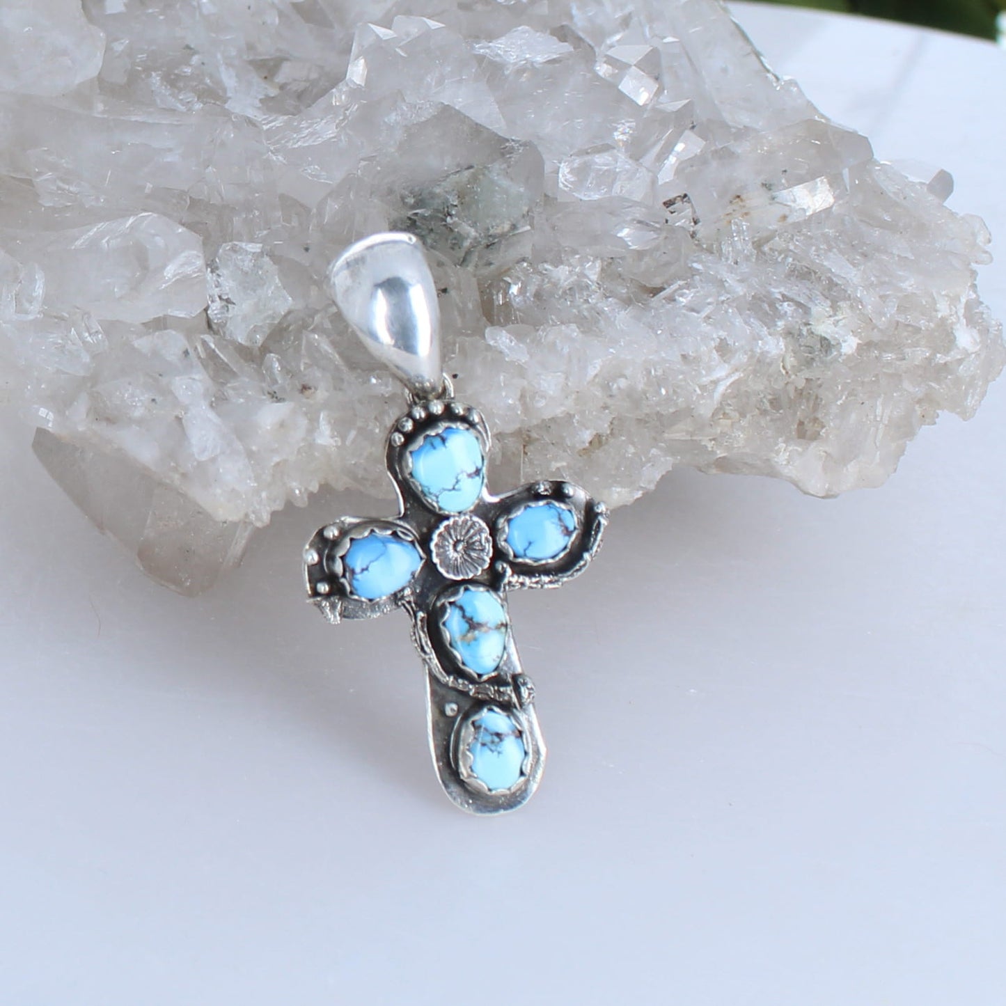 Baby Blue Kazakhstan Turquoise Cross Pendant Sterling Silver