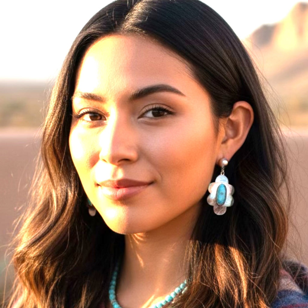 Unique Floral Blue Ridge Orvil Jack Turquoise Earrings Sterling
