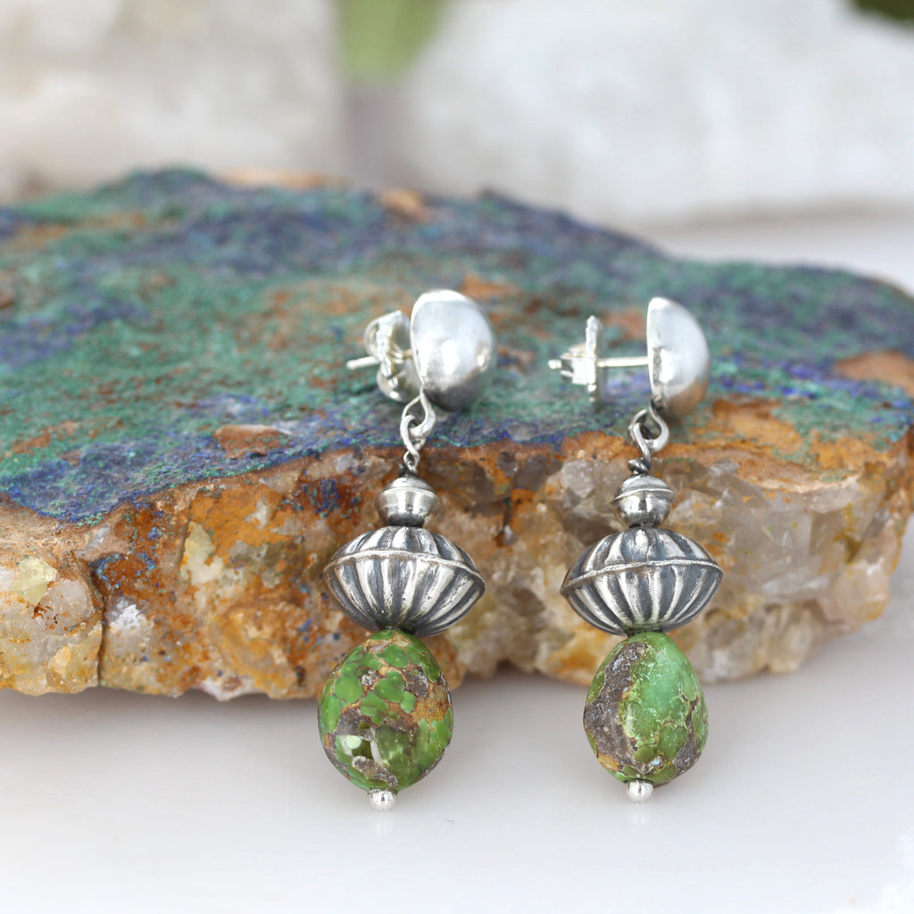 Sonoran Gold Turquoise Earrings Large Navajo Pearl 16x13mm Drops Sterling