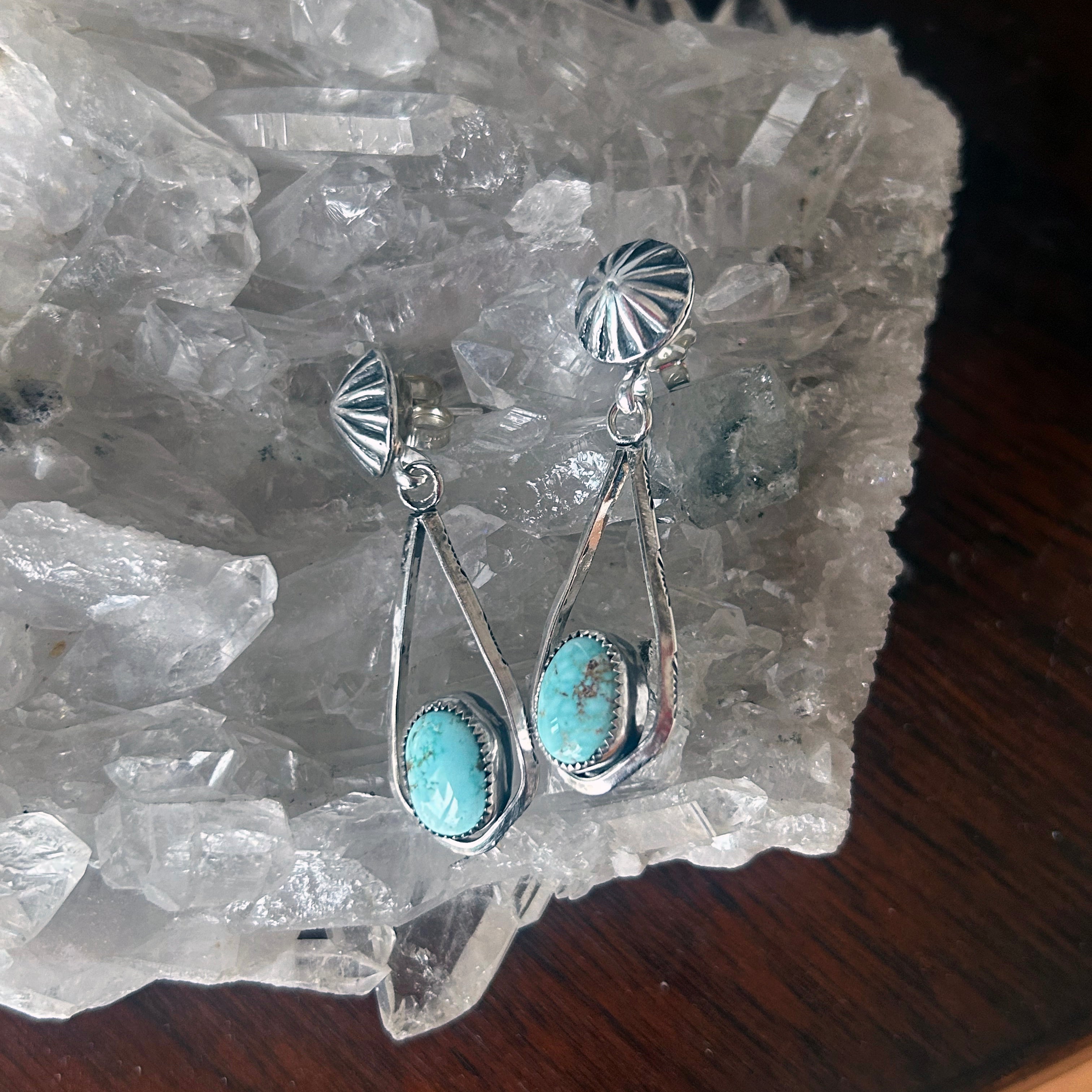 AAA DRY CREEK Turquoise Earrings Sterling Large Teardrops Southwest