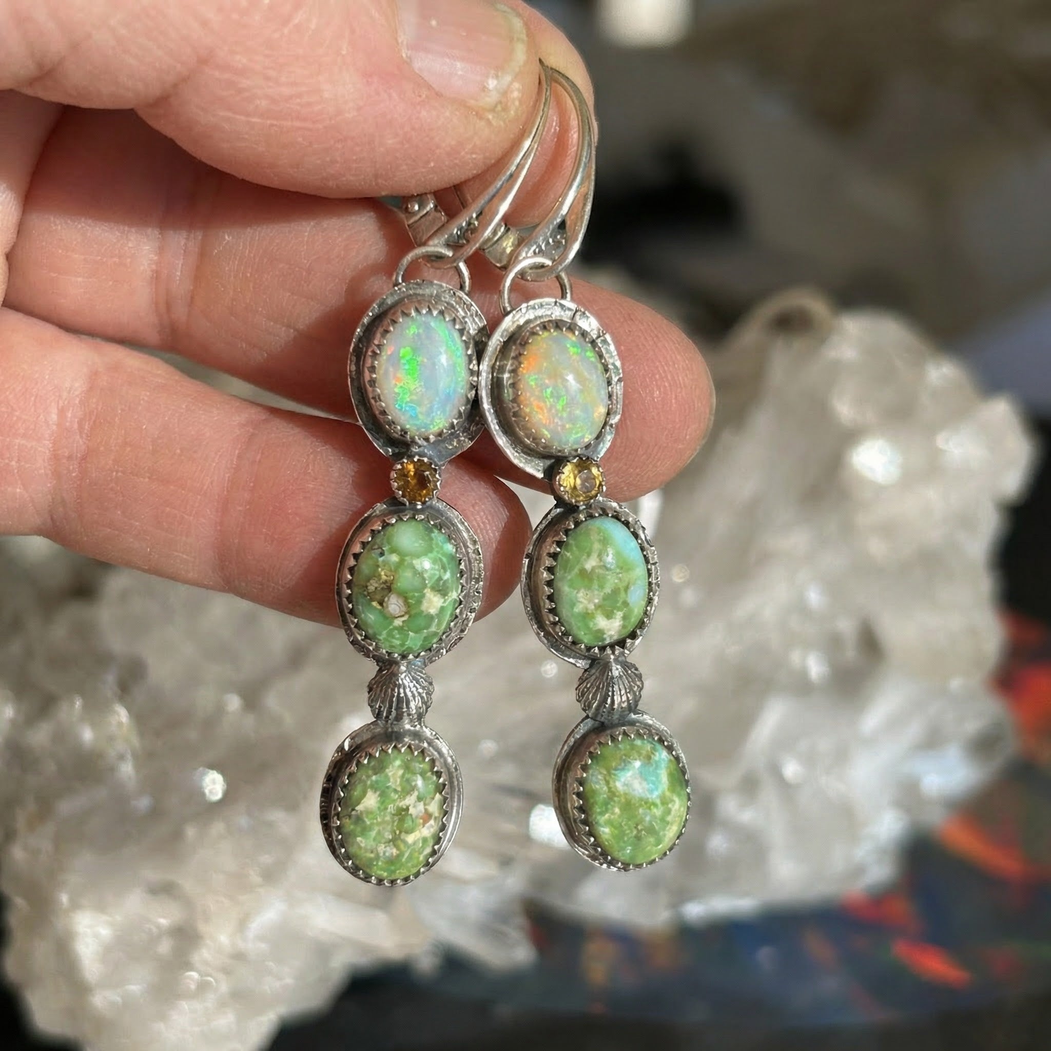 AAA Australian Opal and Sonoran Gold Turquoise Earrings Sterling Silver