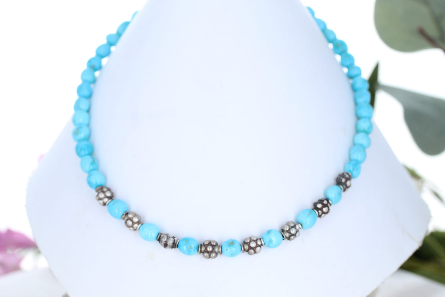 SONORAN ROSE Turquoise Beads Necklace Sterling Silver Exquisite Blue