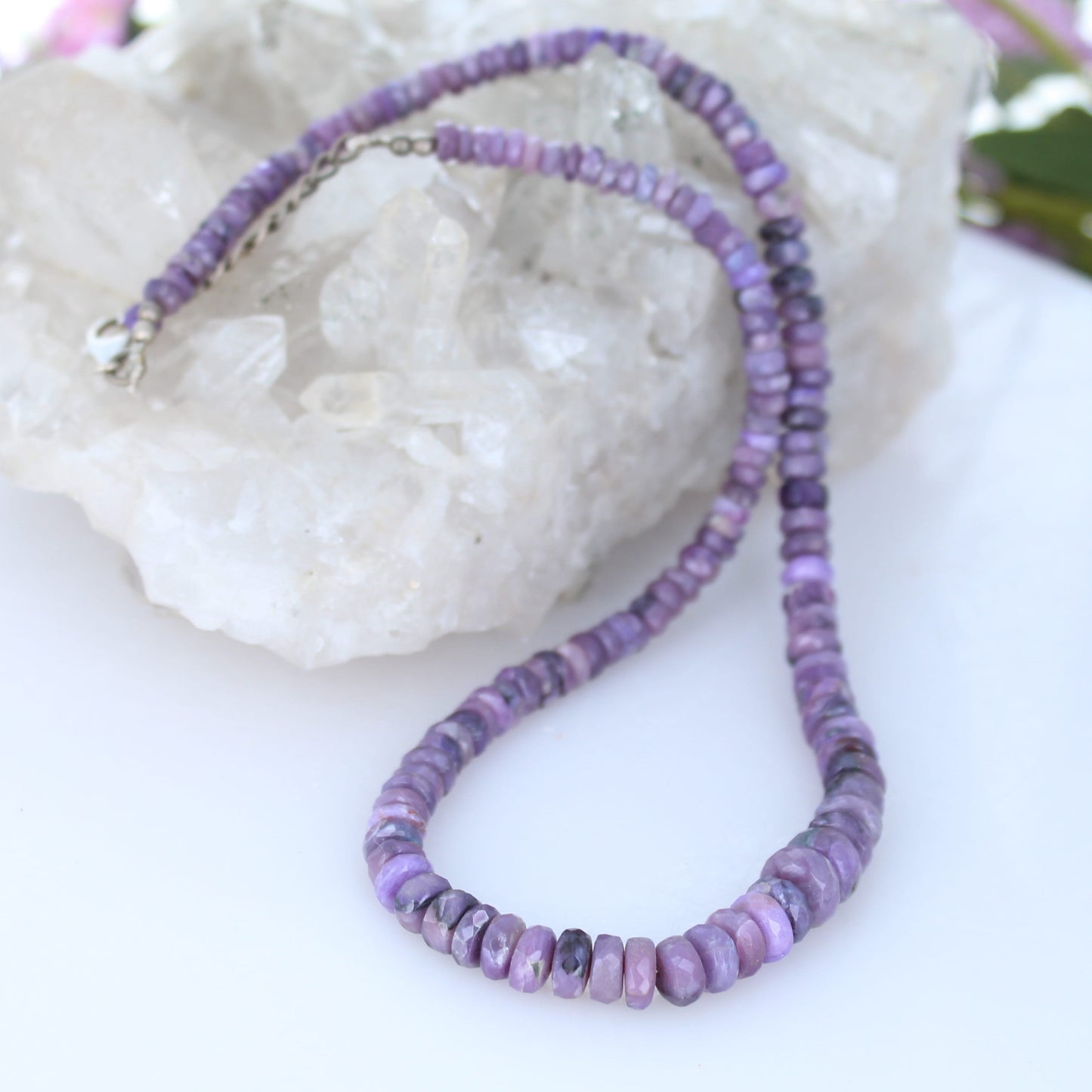 SUGILITE FACETED BEADS Necklace Sterling 4.5-8mm