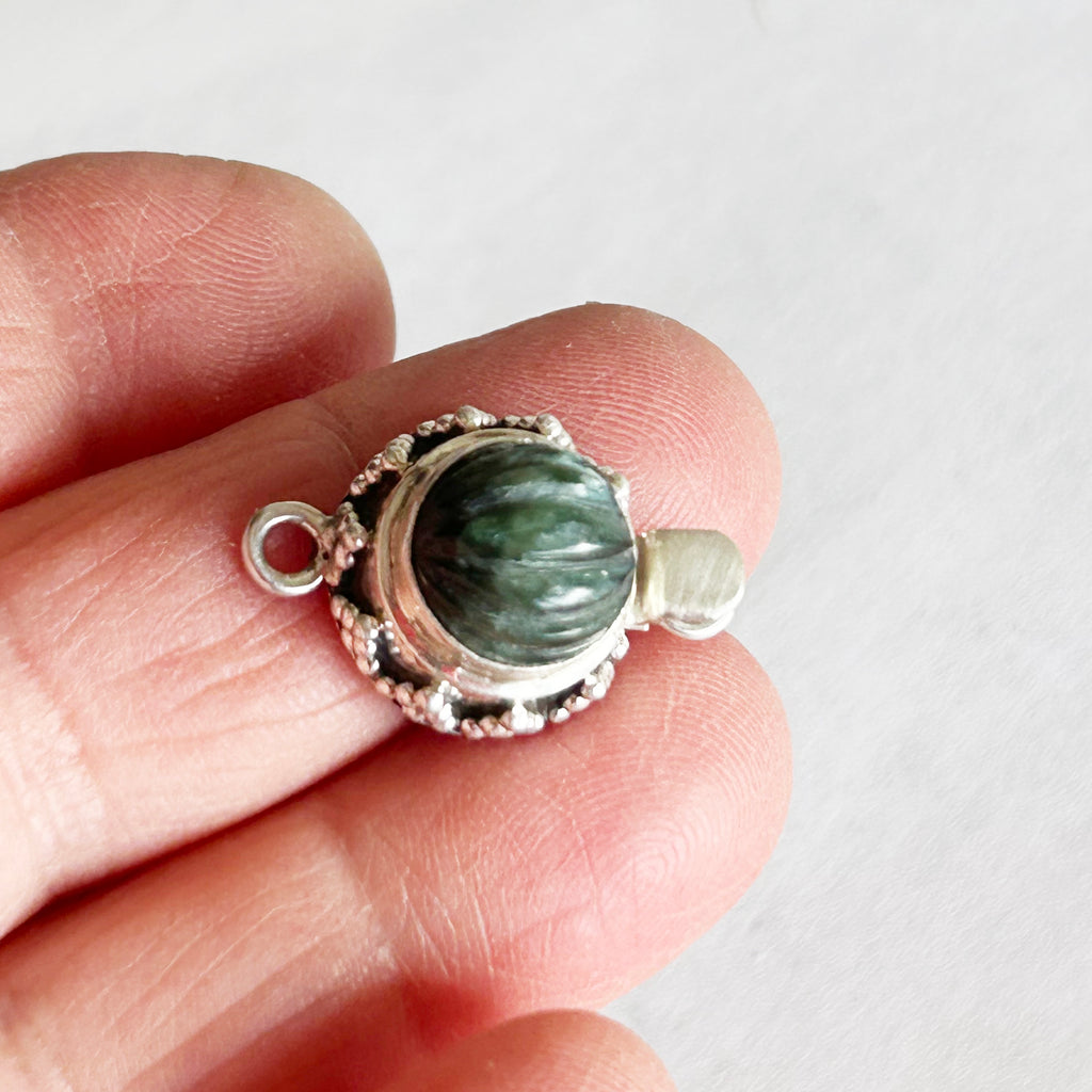AAA Carved Seraphinite Clasp Granulated Design Sterling NewWorldGems