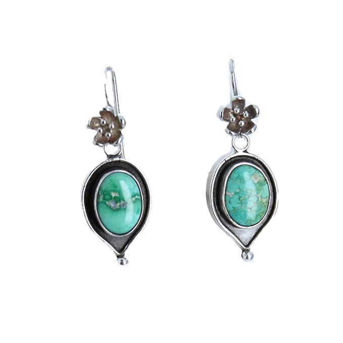 Emerald Valley Turquoise Earrings Sterling Large Oval Teardrops Floral