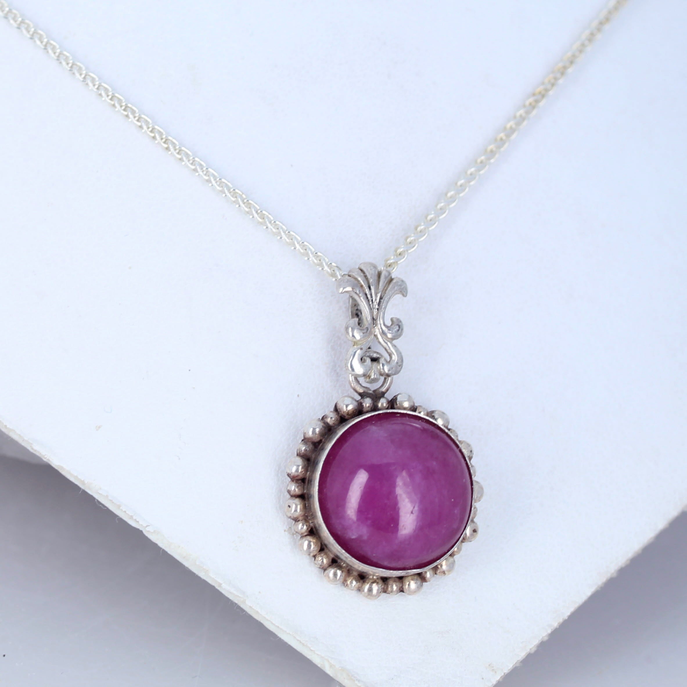 Elegant Pink Genuine Ruby Pendant Necklace Sterling Round
