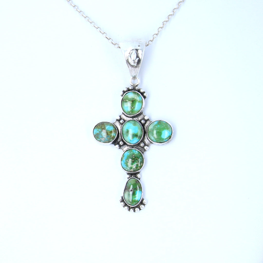 Sonoran Mountain Blue Green Turquoise Cross Pendant Sterling Silver Santa Fe #2