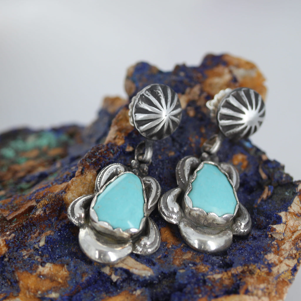 Sky Blue Turquoise Many Moons Earrings Sterling Silver Southwestern Elegance