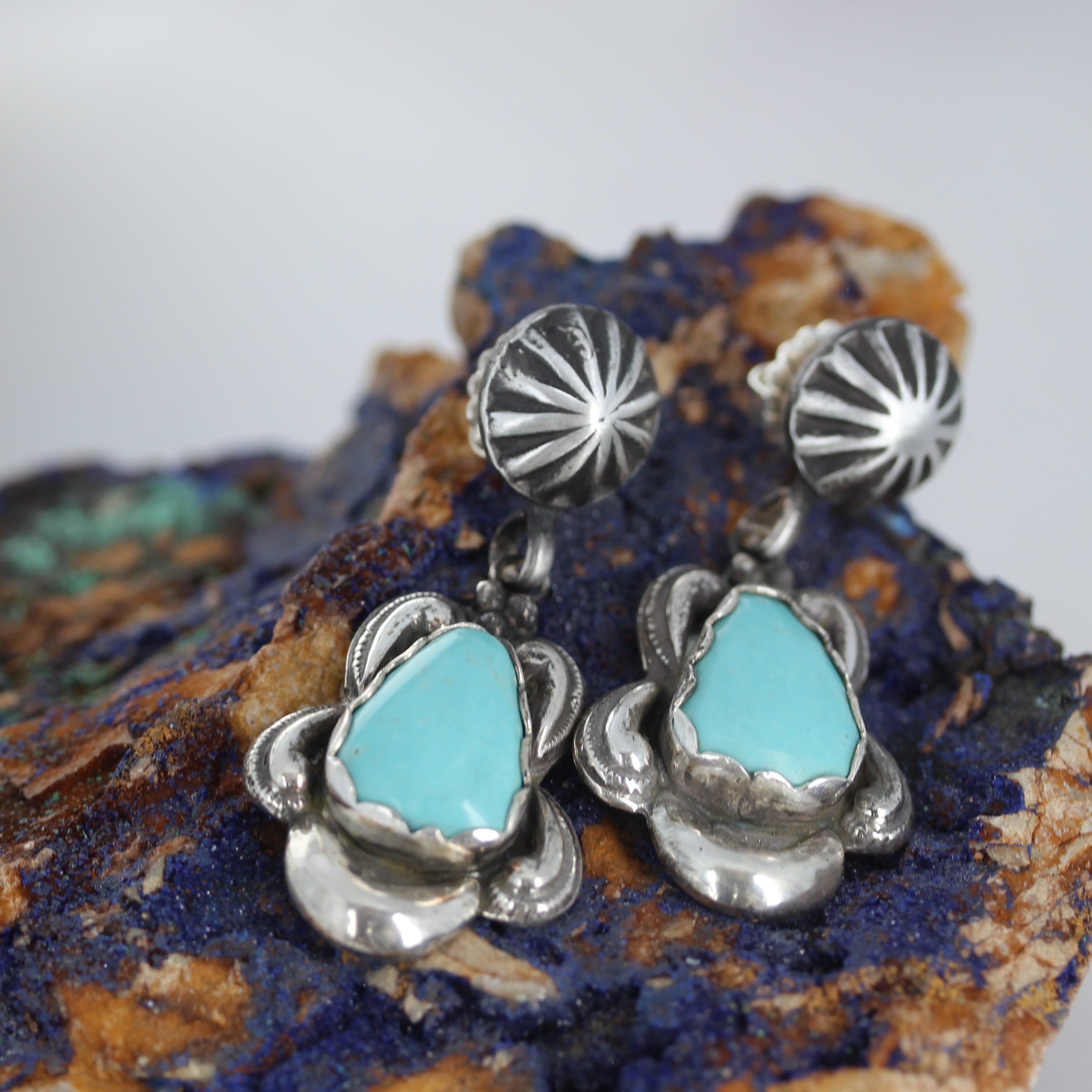 Sky Blue Turquoise Many Moons Earrings Sterling Silver Southwestern Elegance