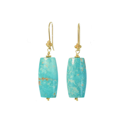 Gold Earrings With Carico Lake Turquoise 18K Elongated Shape