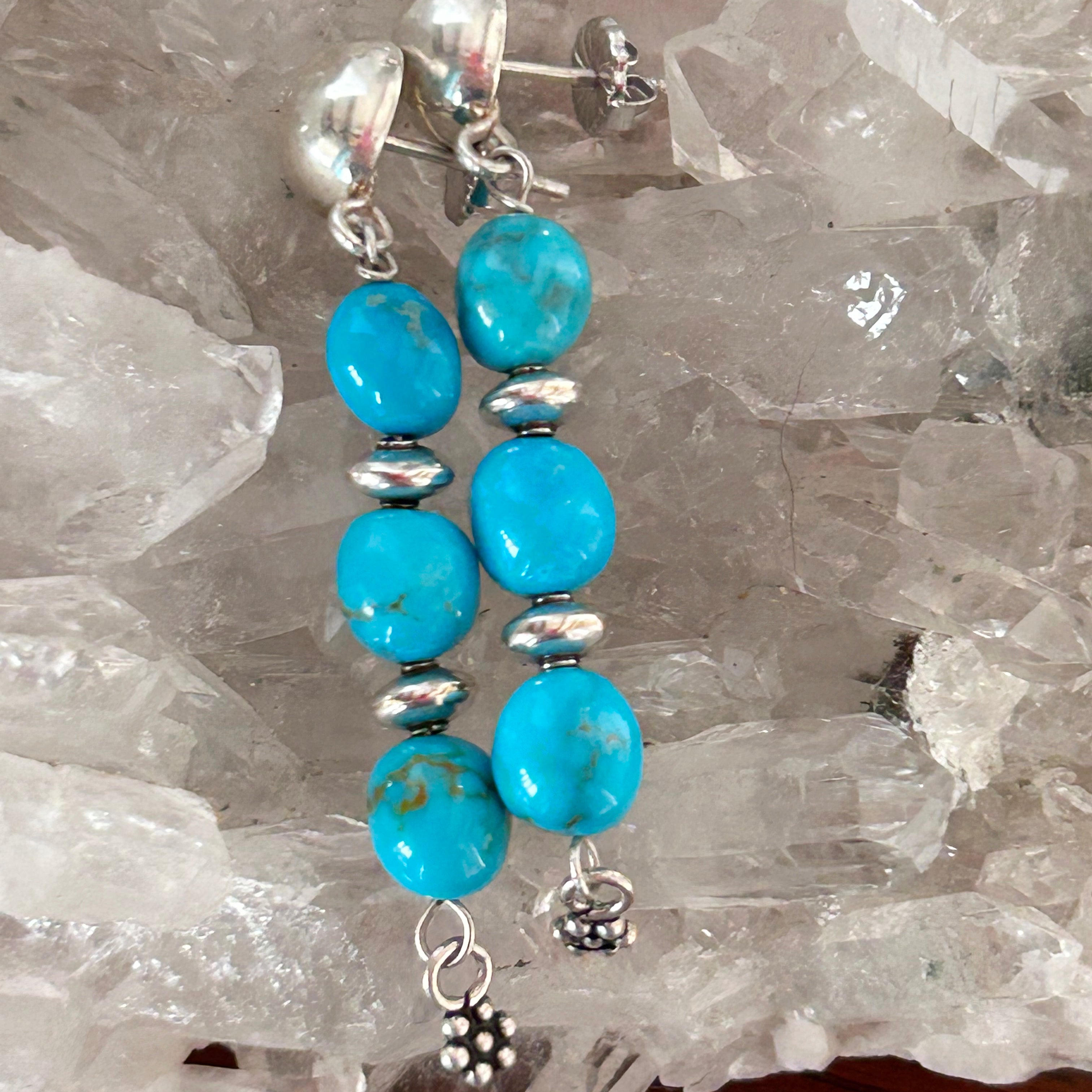 AAA Kingman Turquoise Earrings 3 Stone Sterling Silver Southwestern
