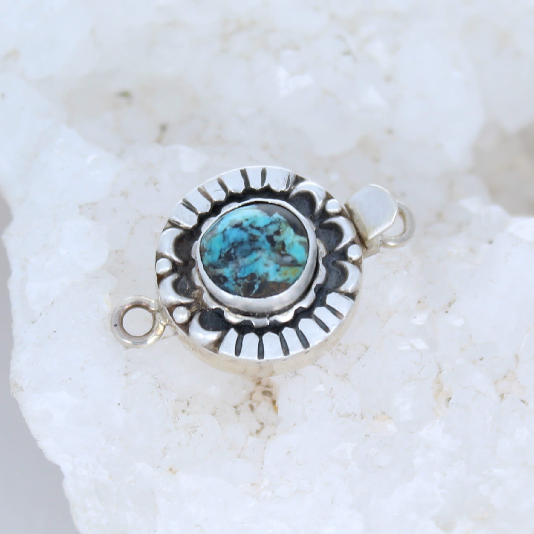 BLUE MOON TURQUOISE Clasp Blue Black Moon Design Sterling -NewWorldGems