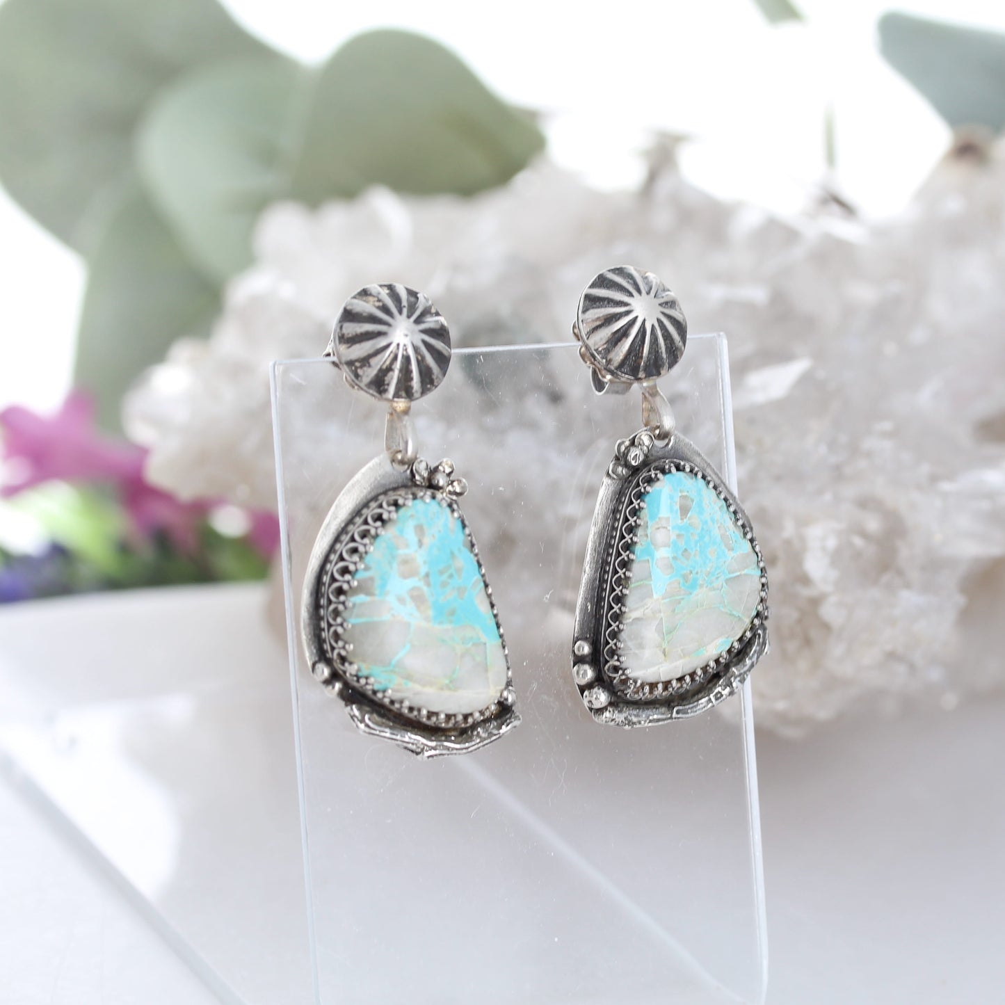 Pastel Southwestern Royston Turquoise Earrings Sterling Silver Sky Blue