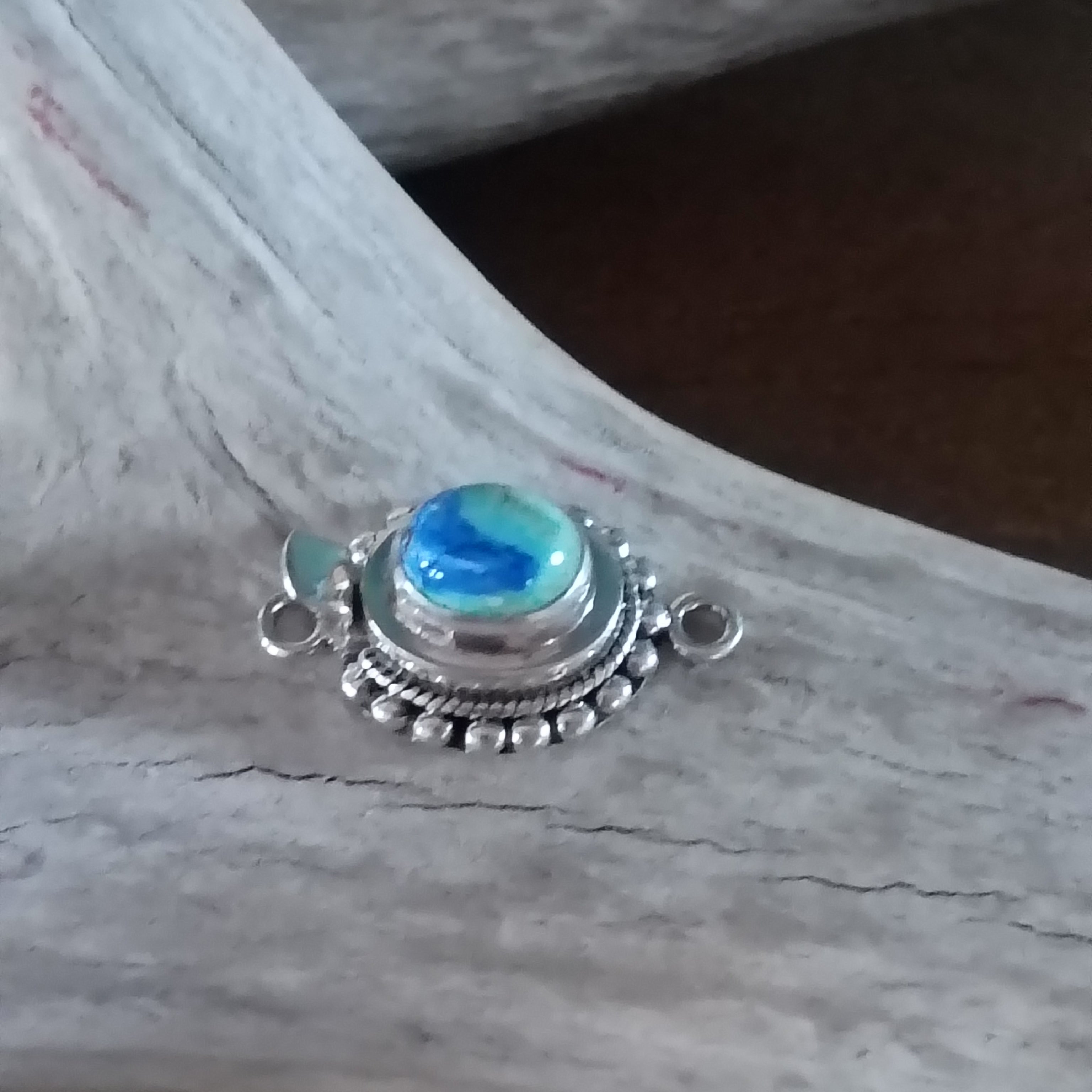 Two Tone Azurite Chrysocolla Clasp Sterling Granulated Twist wire Style 6x8mm Oval