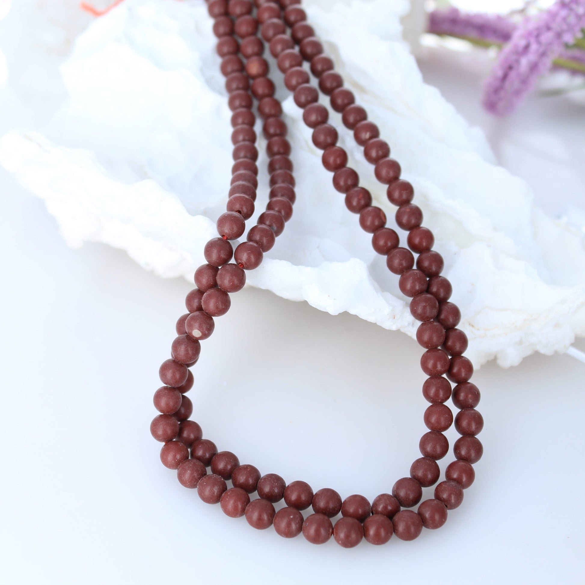 Brick Red Pipestone Beads Round Shape 6mm 16" Southwest Style -NewWorldGems