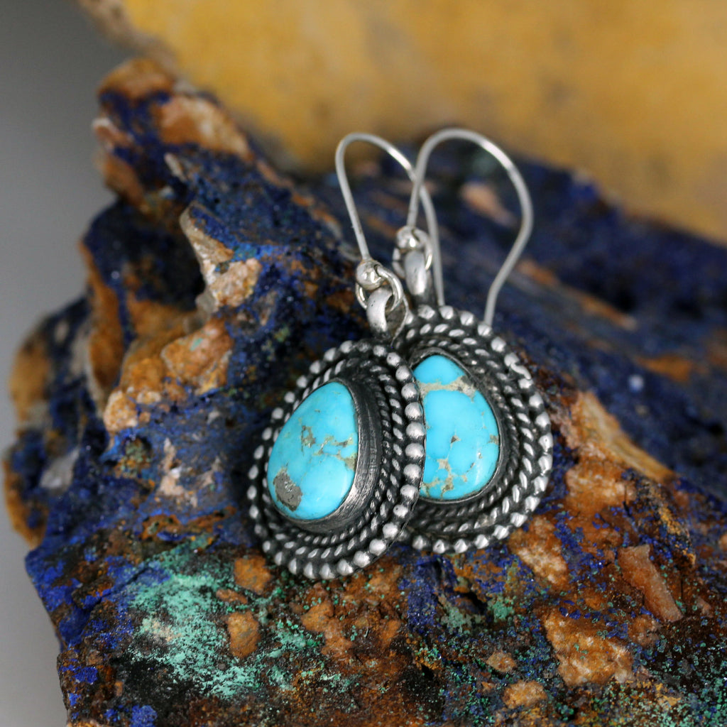 Blue Ridge Nevada Turquoise Earrings Sterling Dangles Southwest Boho