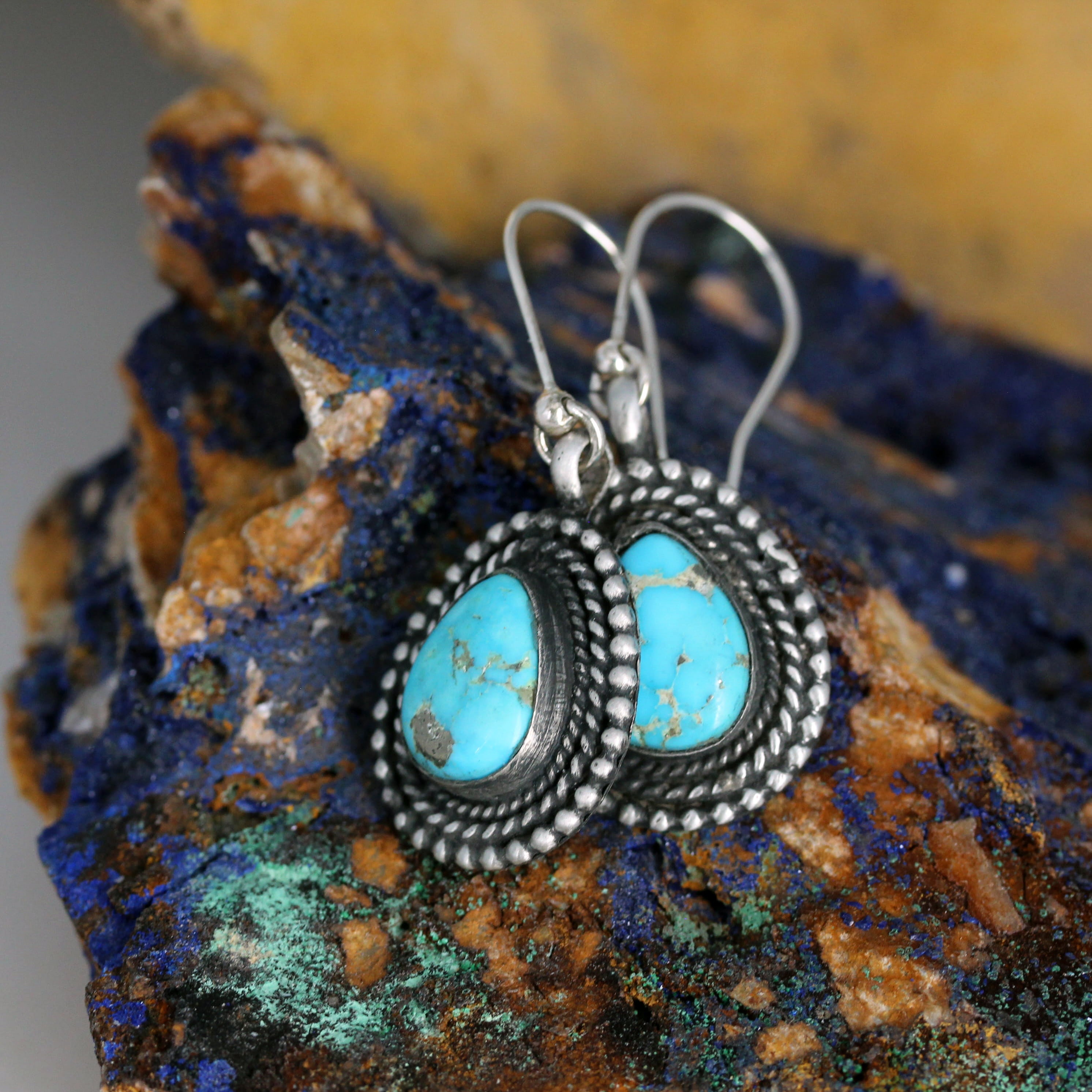 Blue Ridge Nevada Turquoise Earrings Sterling Dangles Southwest Boho