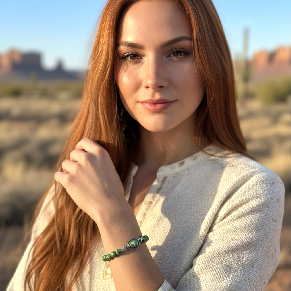 Lime Green Sonoran Gold Turquoise Bracelet Sterling Silver