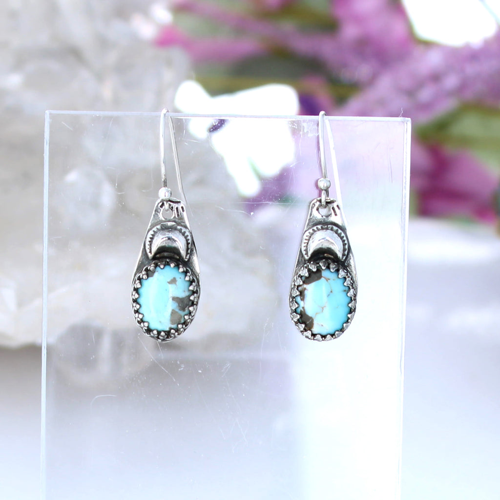 LONE MOUNTAIN TURQUOISE Moon Earrings Boho Sterling