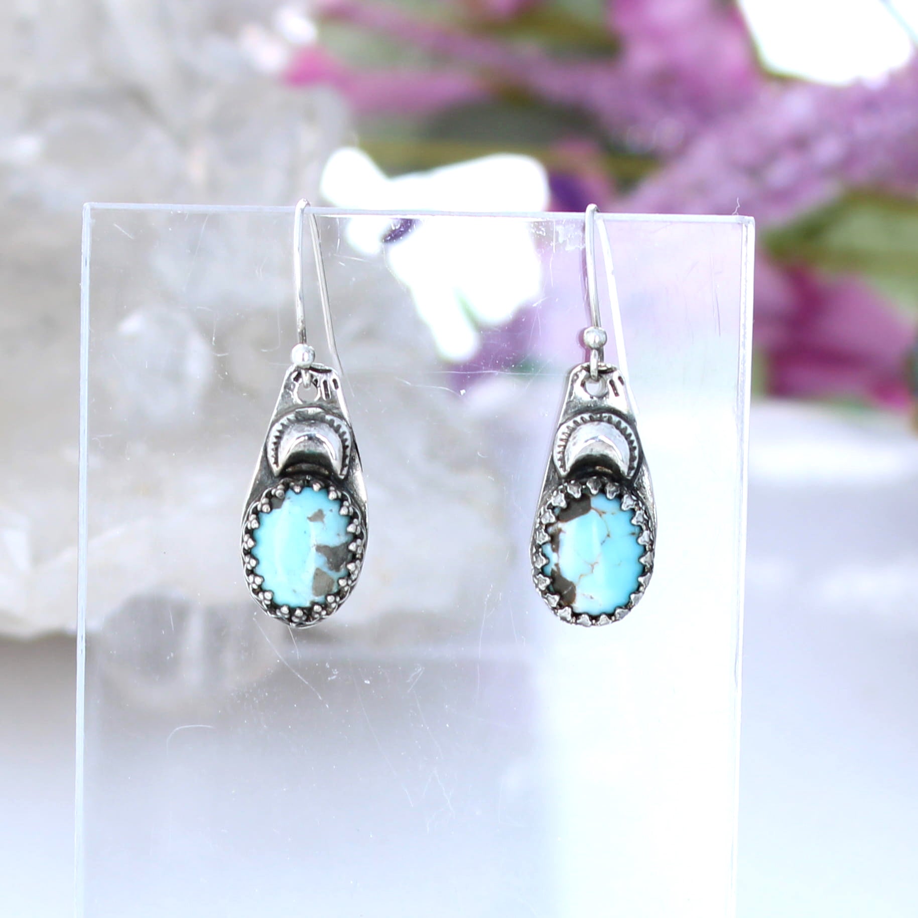 LONE MOUNTAIN TURQUOISE Moon Earrings Boho Sterling
