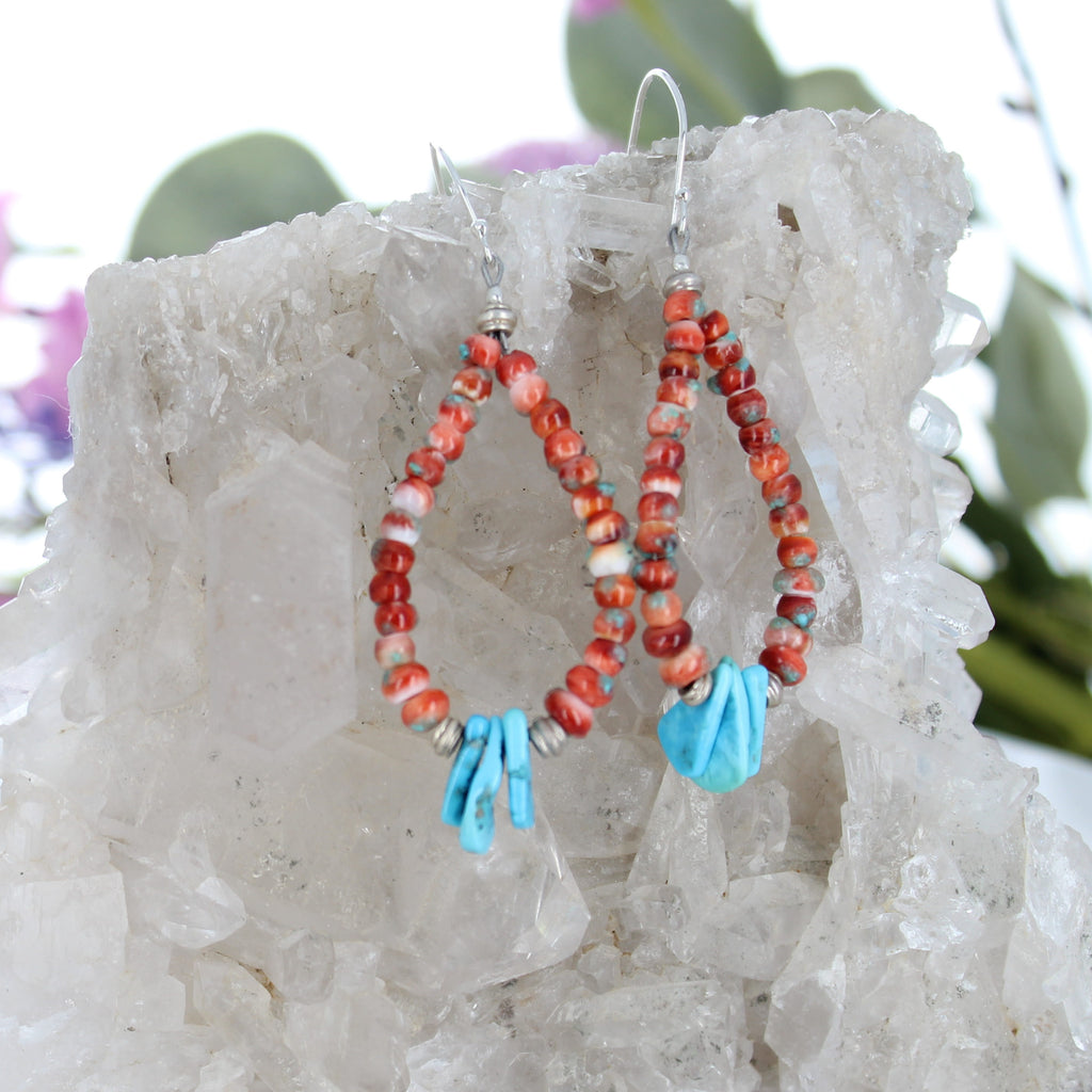 Sleeping Beauty Turquoise and Spiny Oyster Earrings Sterling Silver Jacla