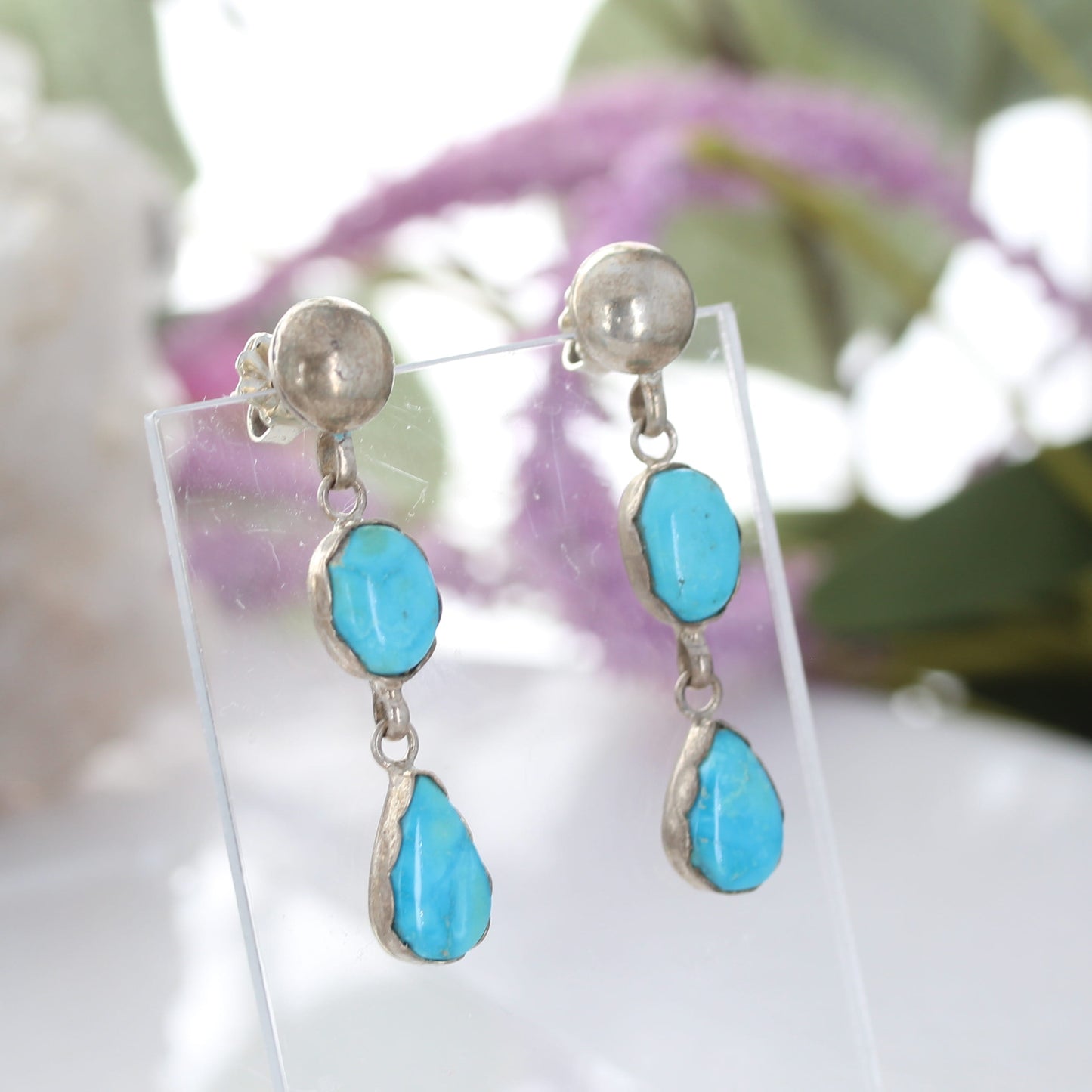 AAA Blue Bird Turquoise Earrings 2 Stone Sky Blue Sterling Southwestern