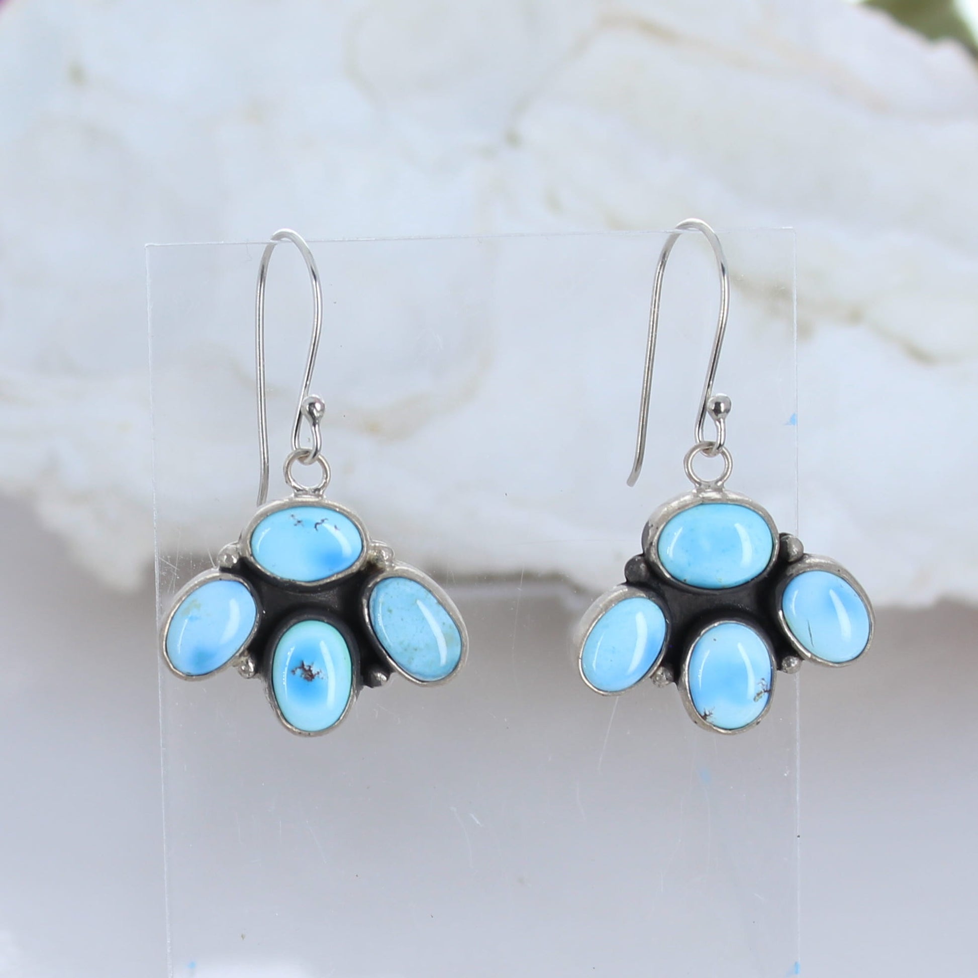 Baby Blue Kazkahstan Turquoise 3 Petal Earrings Sterling Silver -NewWorldGems