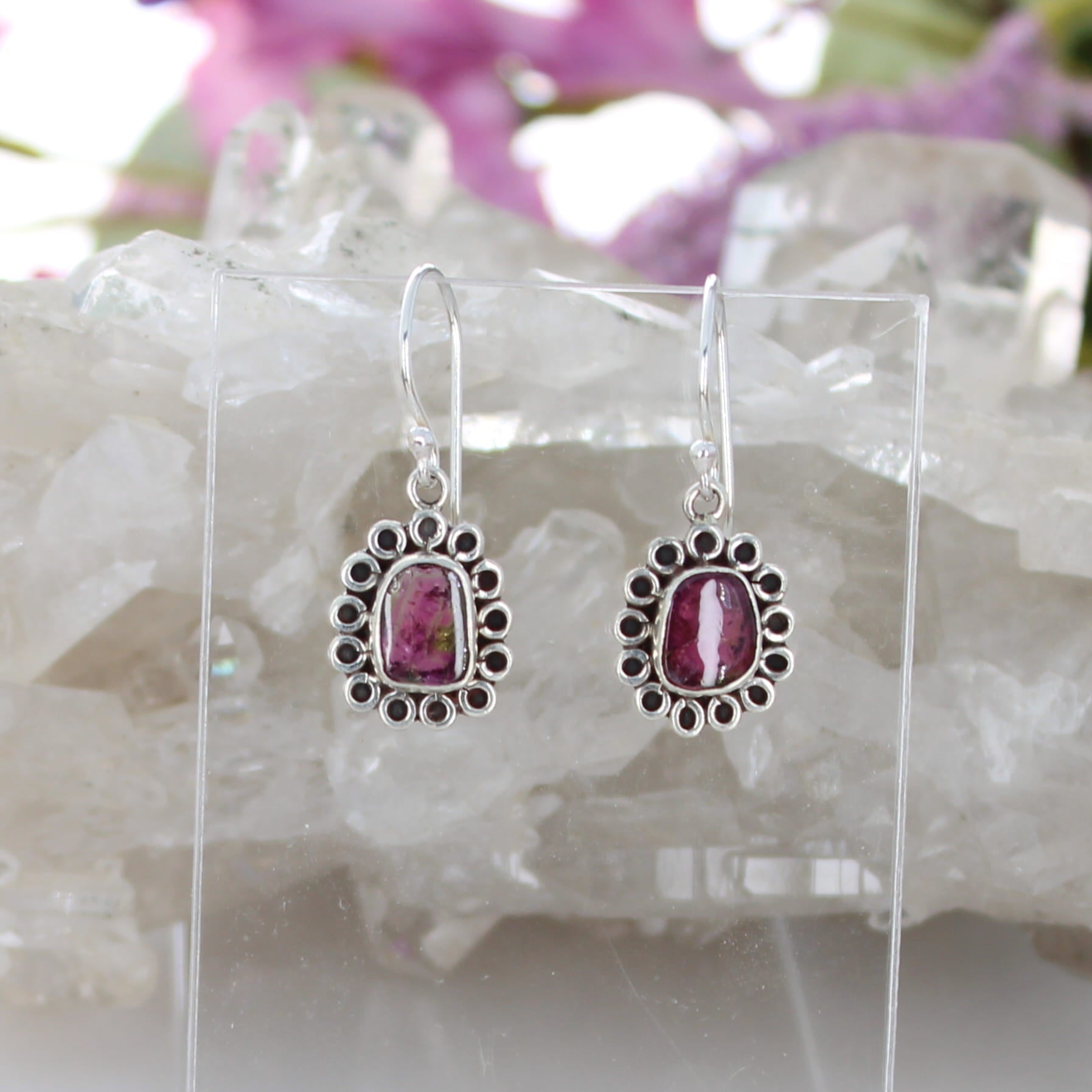 AAA Pink Tourmaline Daisy Earrings Sterling Silver French Ear Wires NewWorldGems
