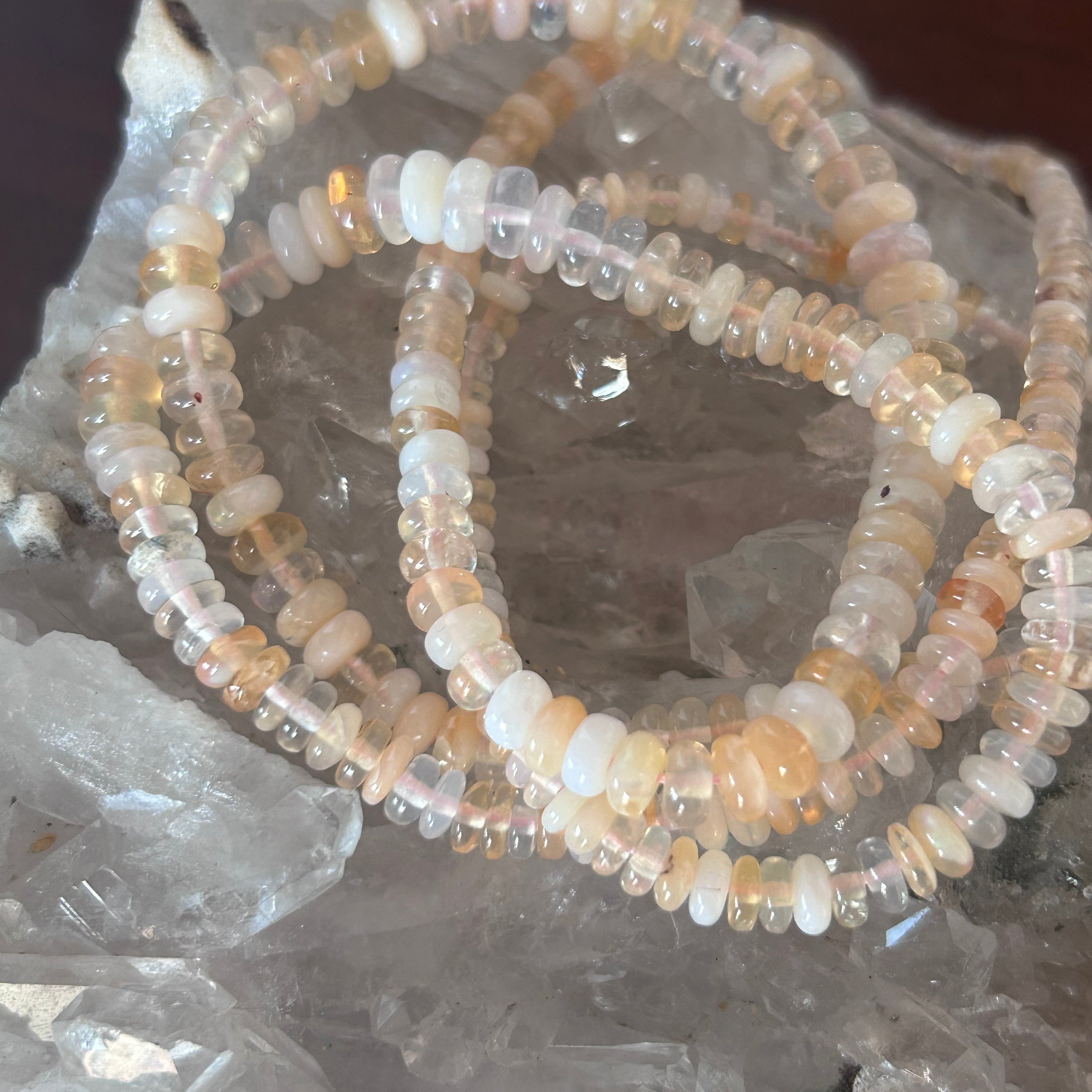 Mexican Opal Beads Rondelles White Cream Pale Apricot 4-6.8mm