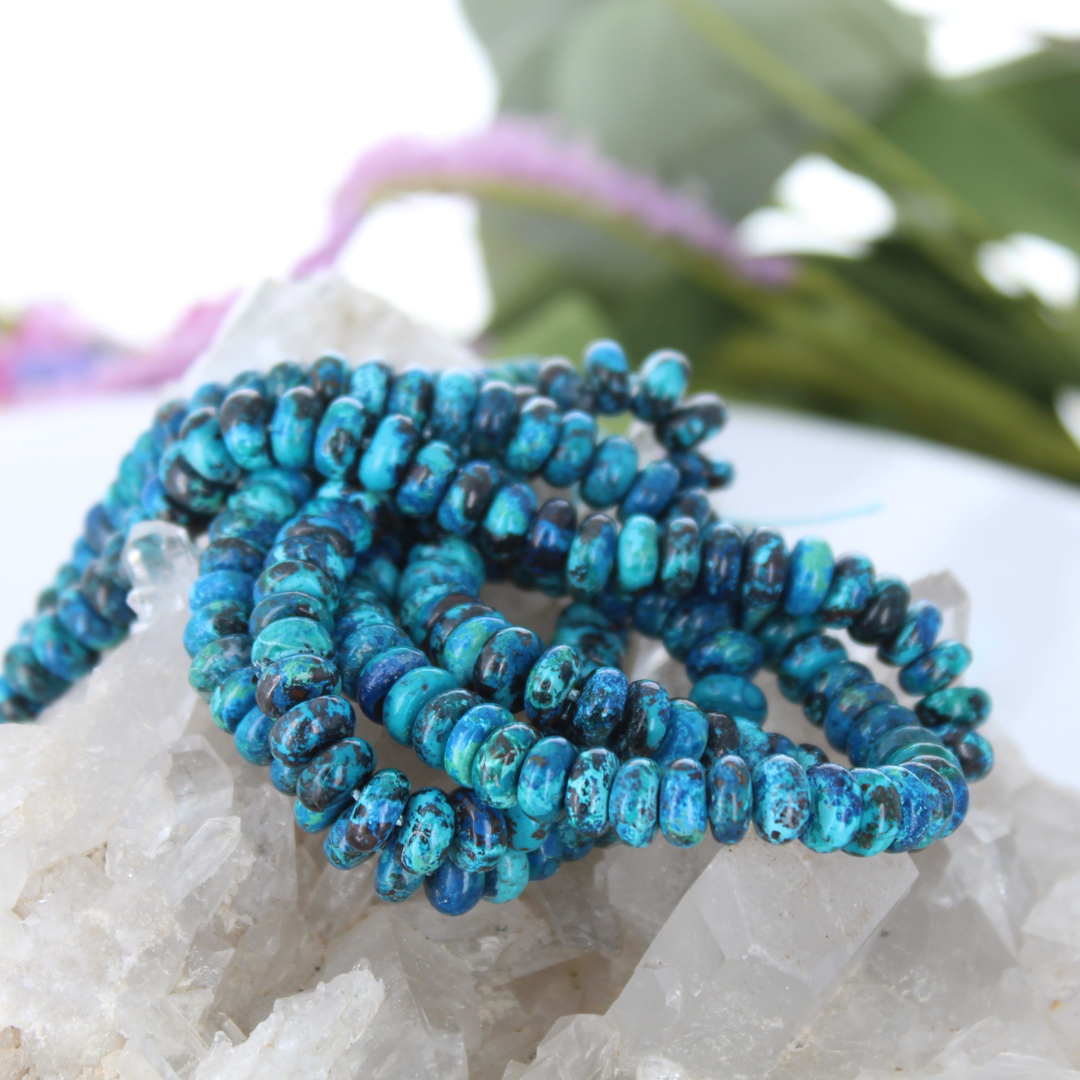 AAA Azurite Peacock Chrysocolla Shattuckite Beads Rondelle 8mm 16"