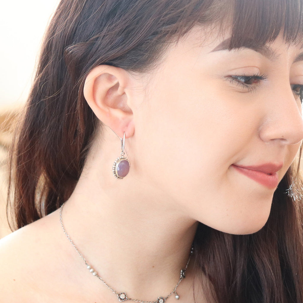 Sapphire Sterling Silver Earrings Faceted Pink