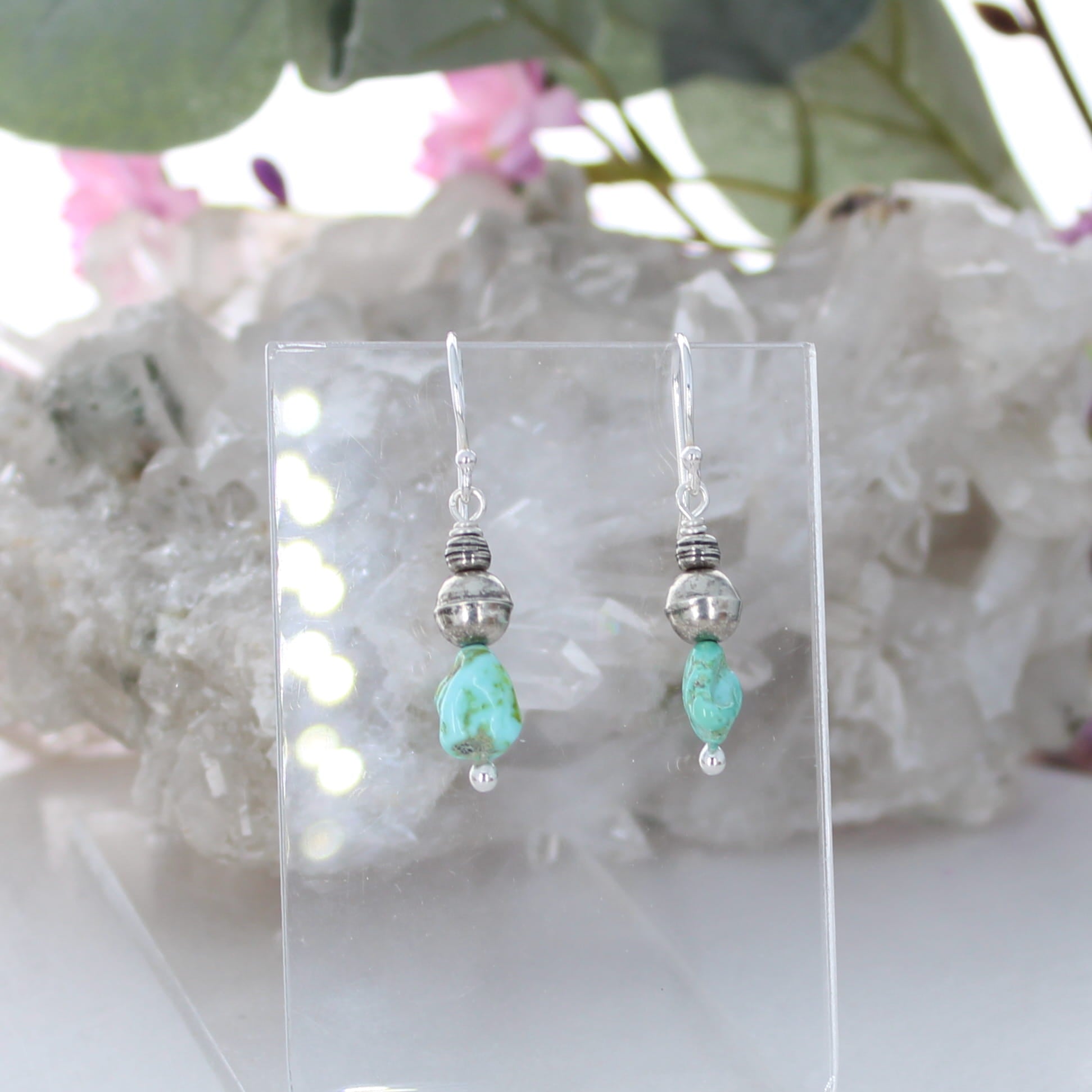 Light Sky Blue Sonoran Mountain Turquoise Earrings Sterling Bench Made Beads