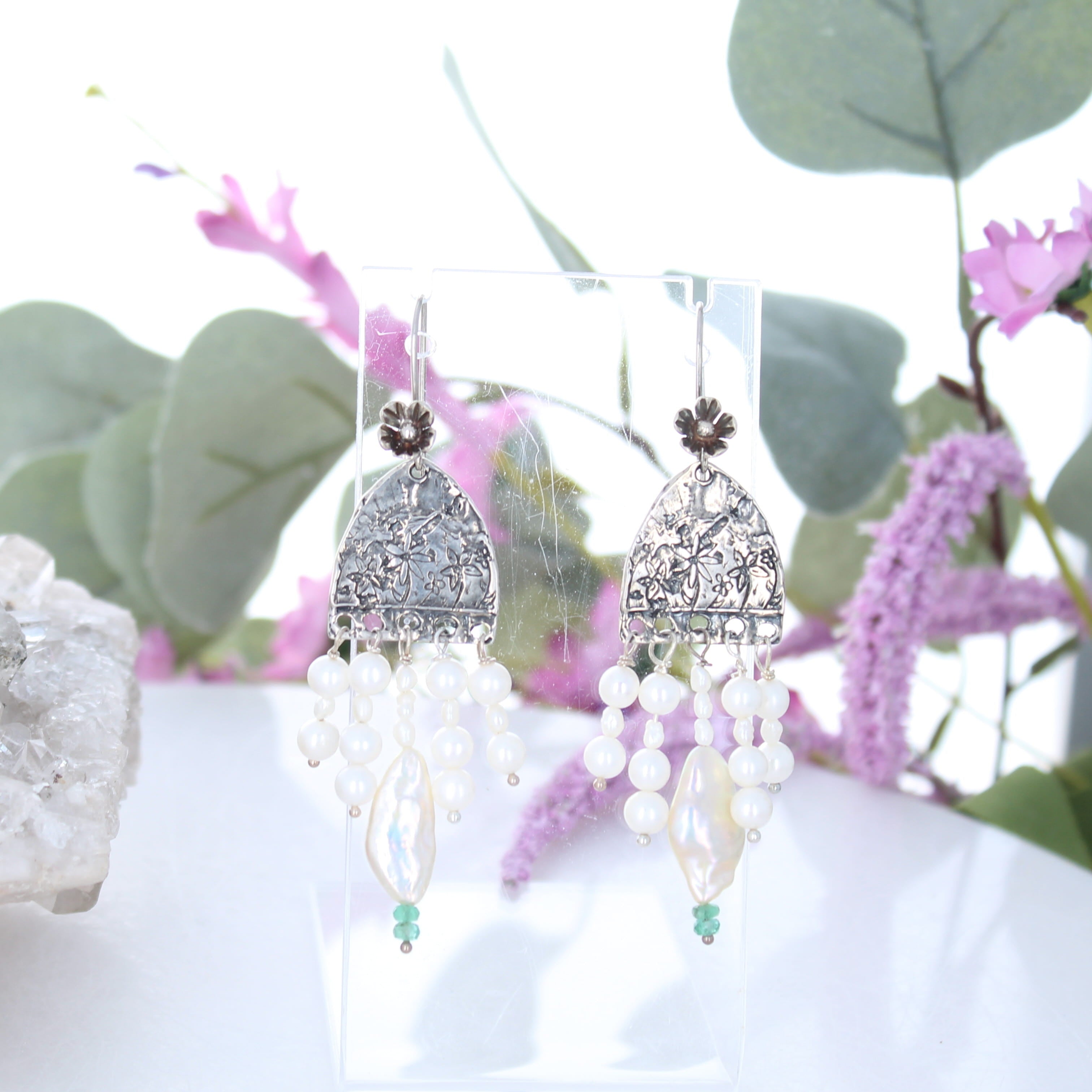 Cream Pearl Wedding Earrings Sterling Cathedral Dangles