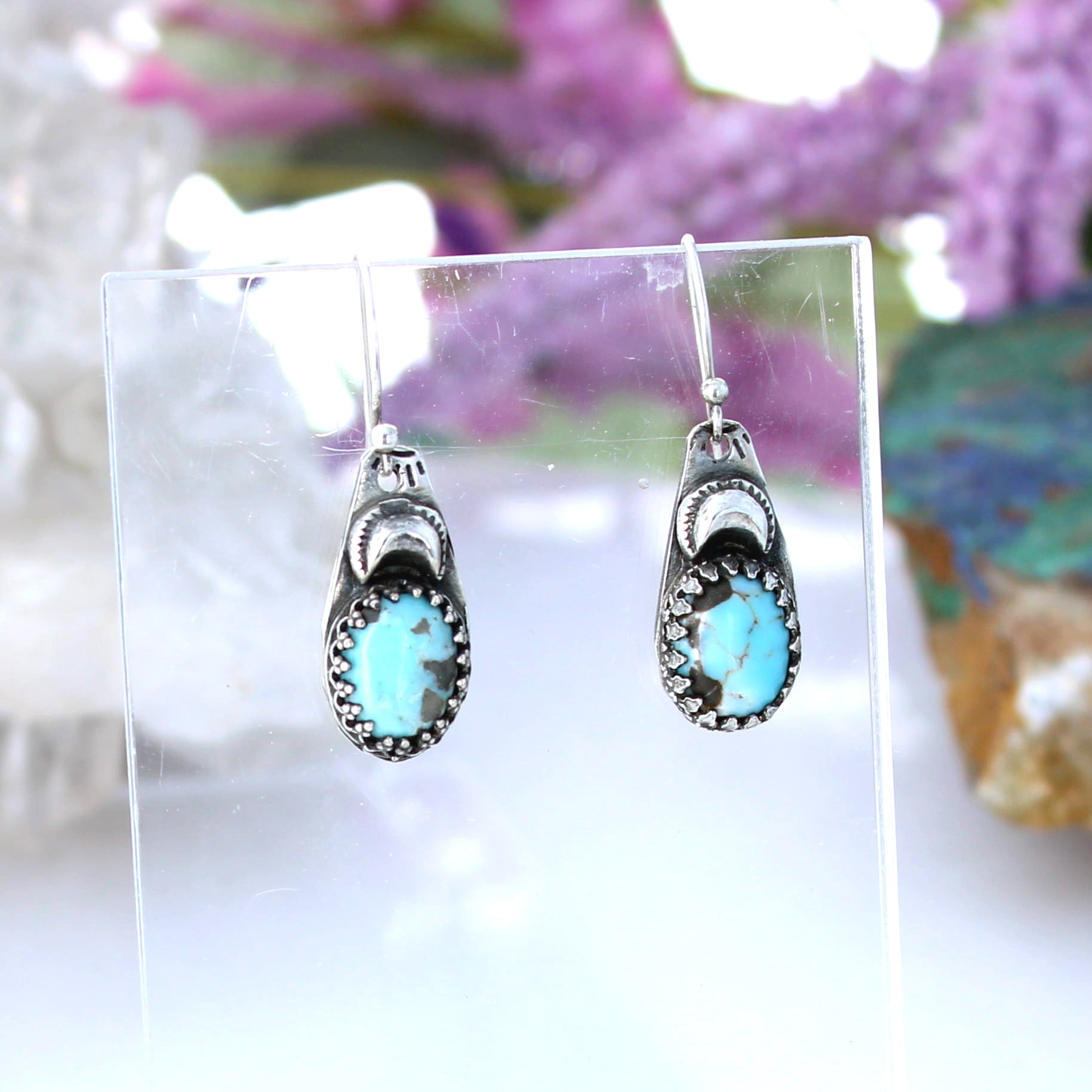 LONE MOUNTAIN TURQUOISE Moon Earrings Boho Sterling