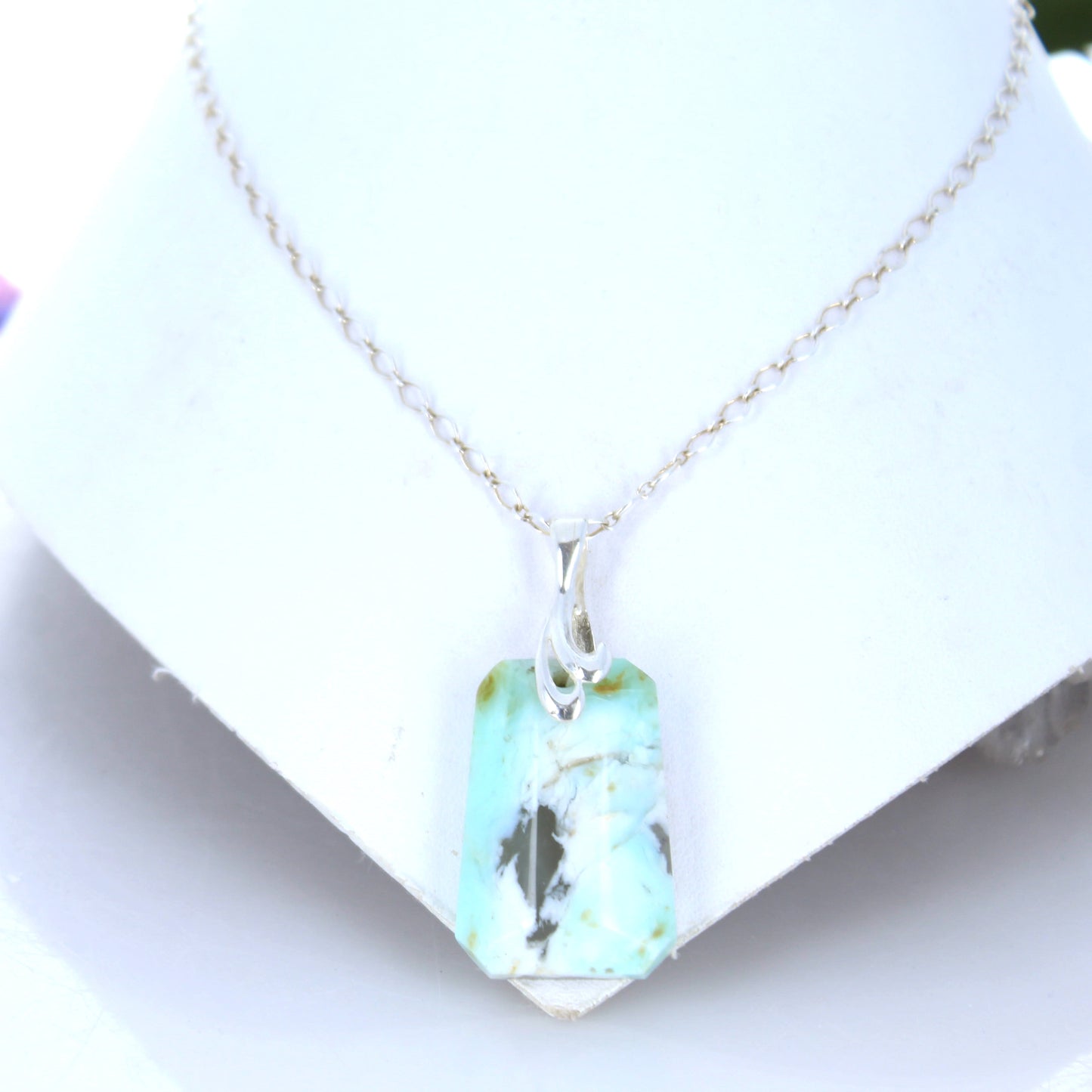 Ethereal Blue PERUVIAN OPAL Necklace Pendant Sterling Bail
