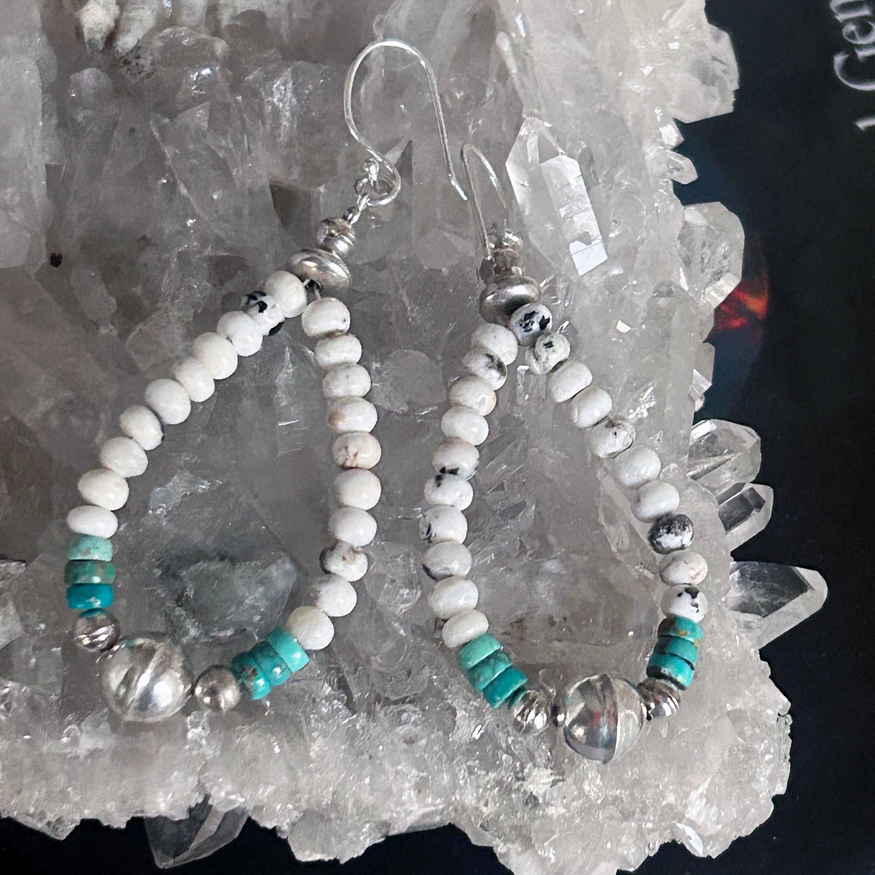 Rare Carico Lake and White Buffalo Turquoise Earrings 3.25" Sterling Jacla